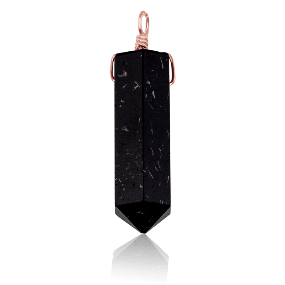 Large Black Tourmaline Crystal Tower Point Generator Pendant - Large Black Tourmaline Crystal Tower Point Generator Pendant - 14k Rose Gold Fill - Luna Tide Handmade Crystal Jewellery