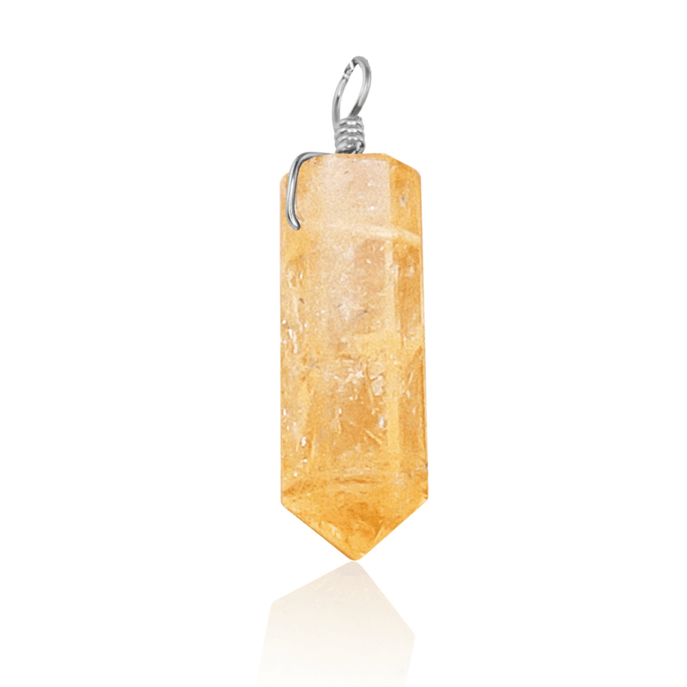 Large Citrine Crystal Tower Point Generator Pendant - Large Citrine Crystal Tower Point Generator Pendant - Sterling Silver - Luna Tide Handmade Crystal Jewellery