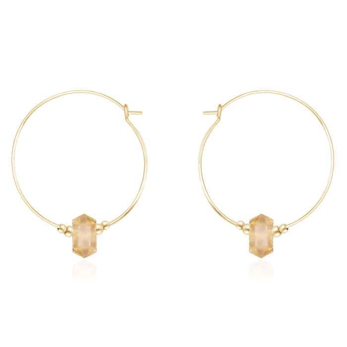 Large Hoop Citrine Double Terminated Crystal Point Earrings - Large Hoop Citrine Double Terminated Crystal Point Earrings - 14k Gold Fill - Luna Tide Handmade Crystal Jewellery