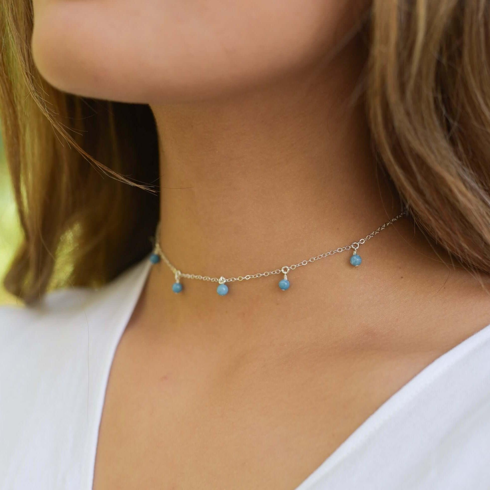 Larimar Bead Drop Choker - Larimar Bead Drop Choker - Sterling Silver - Luna Tide Handmade Crystal Jewellery