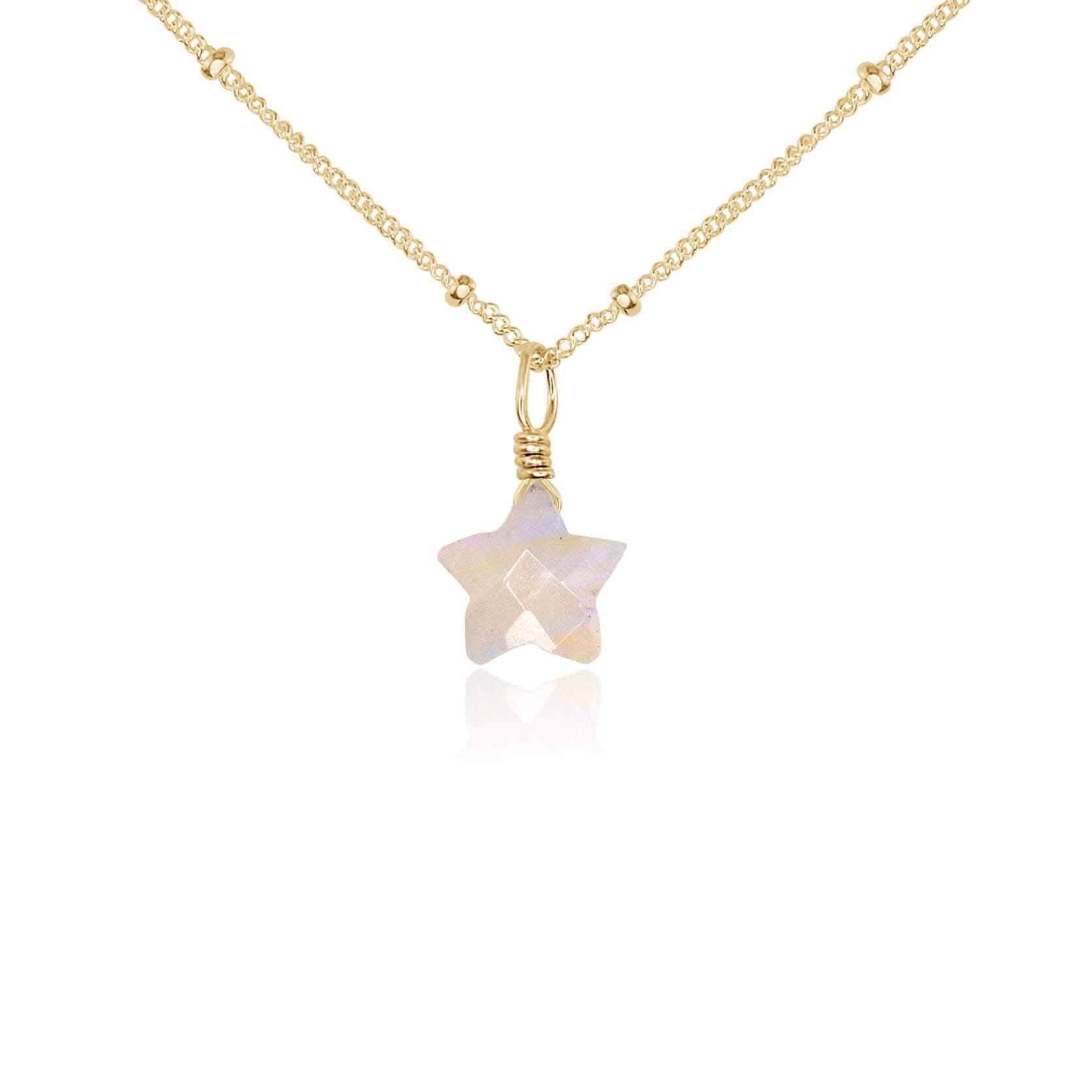 Little Rainbow Moonstone Star Pendant Necklace - Little Rainbow Moonstone Star Pendant Necklace - 14k Gold Fill / Satellite - Luna Tide Handmade Crystal Jewellery