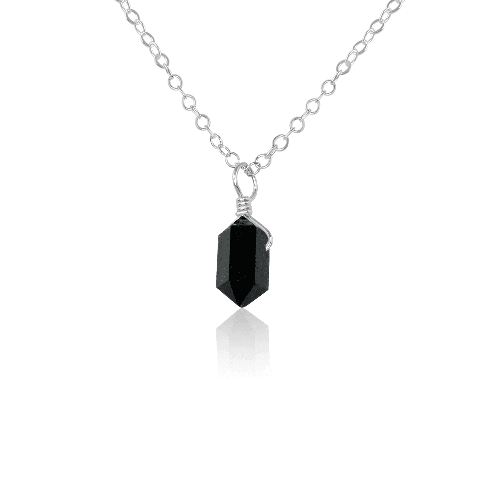 Mini Double Terminated Black Tourmaline Crystal Point Pendant Necklace - Mini Double Terminated Black Tourmaline Crystal Point Pendant Necklace - Sterling Silver / Cable - Luna Tide Handmade Crystal Jewellery