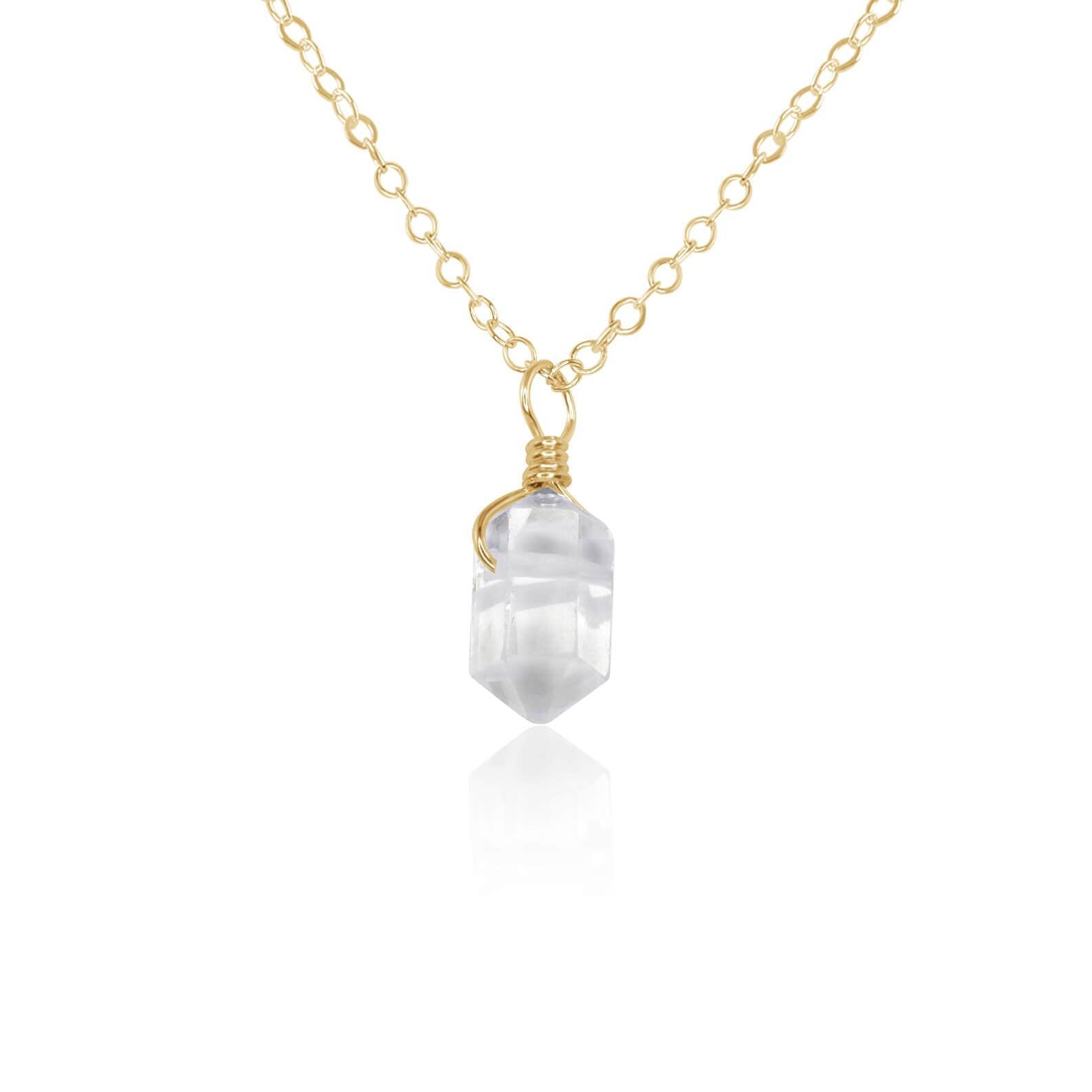 Mini Double Terminated Crystal Quartz Point Pendant Necklace - Mini Double Terminated Crystal Quartz Point Pendant Necklace - 14k Gold Fill / Cable - Luna Tide Handmade Crystal Jewellery