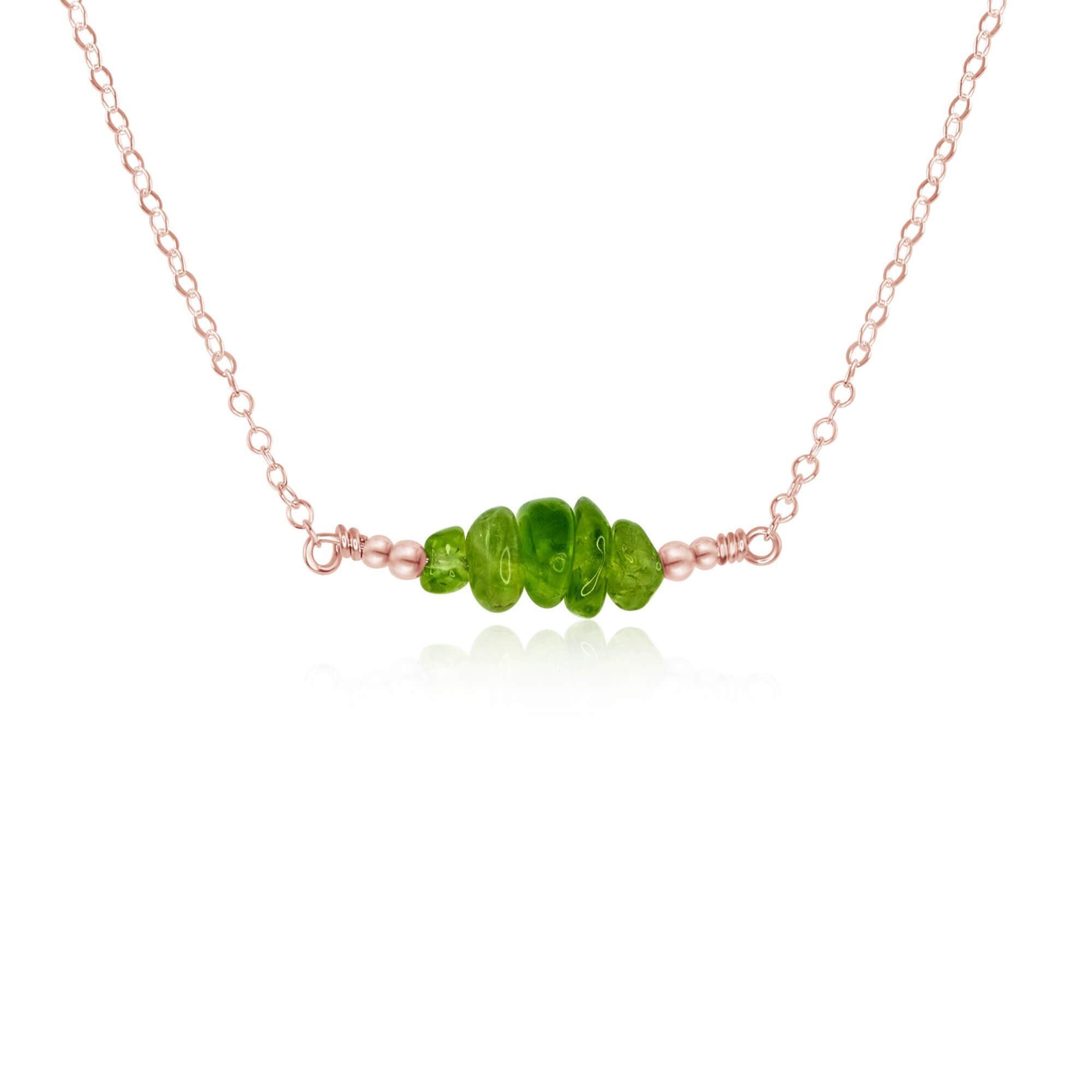 Peridot Chip Bead Bar Necklace - Peridot Chip Bead Bar Necklace - 14k Rose Gold Fill - Luna Tide Handmade Crystal Jewellery