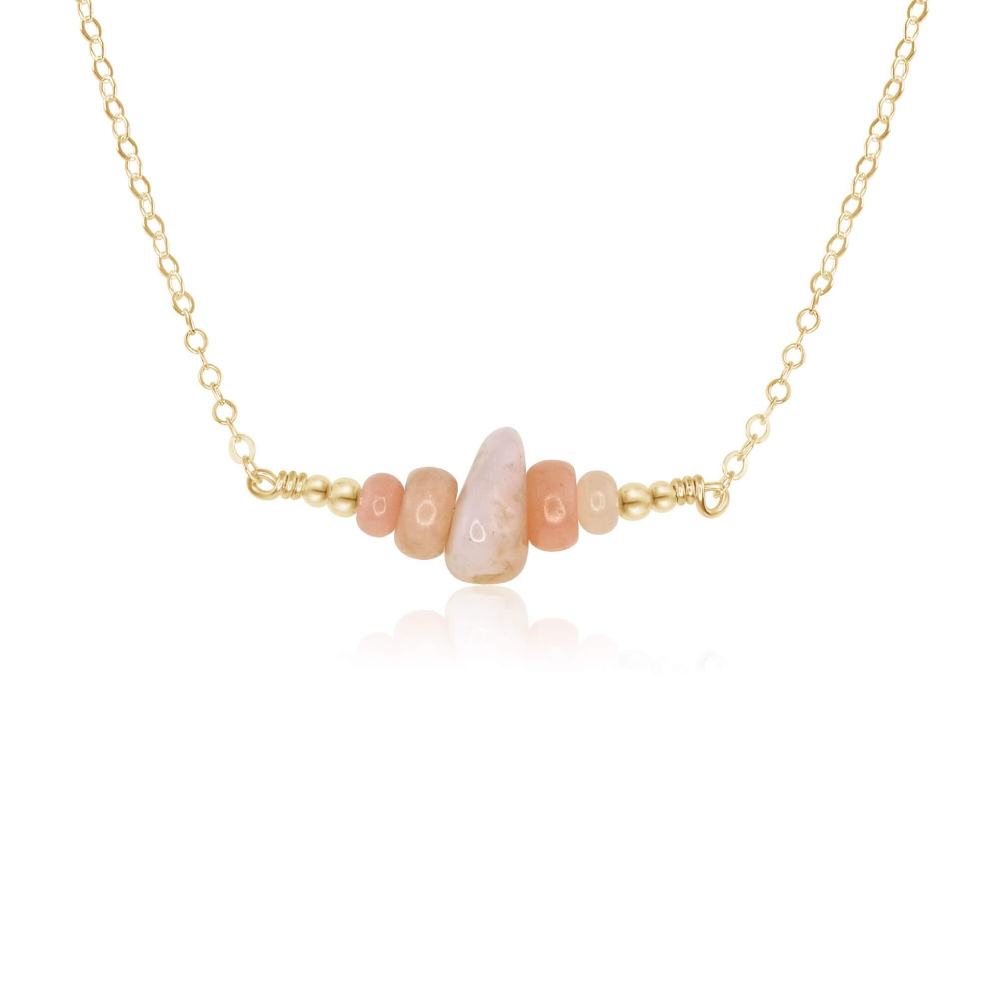 Pink Peruvian Opal Chip Bead Bar Necklace - Pink Peruvian Opal Chip Bead Bar Necklace - 14k Gold Fill - Luna Tide Handmade Crystal Jewellery