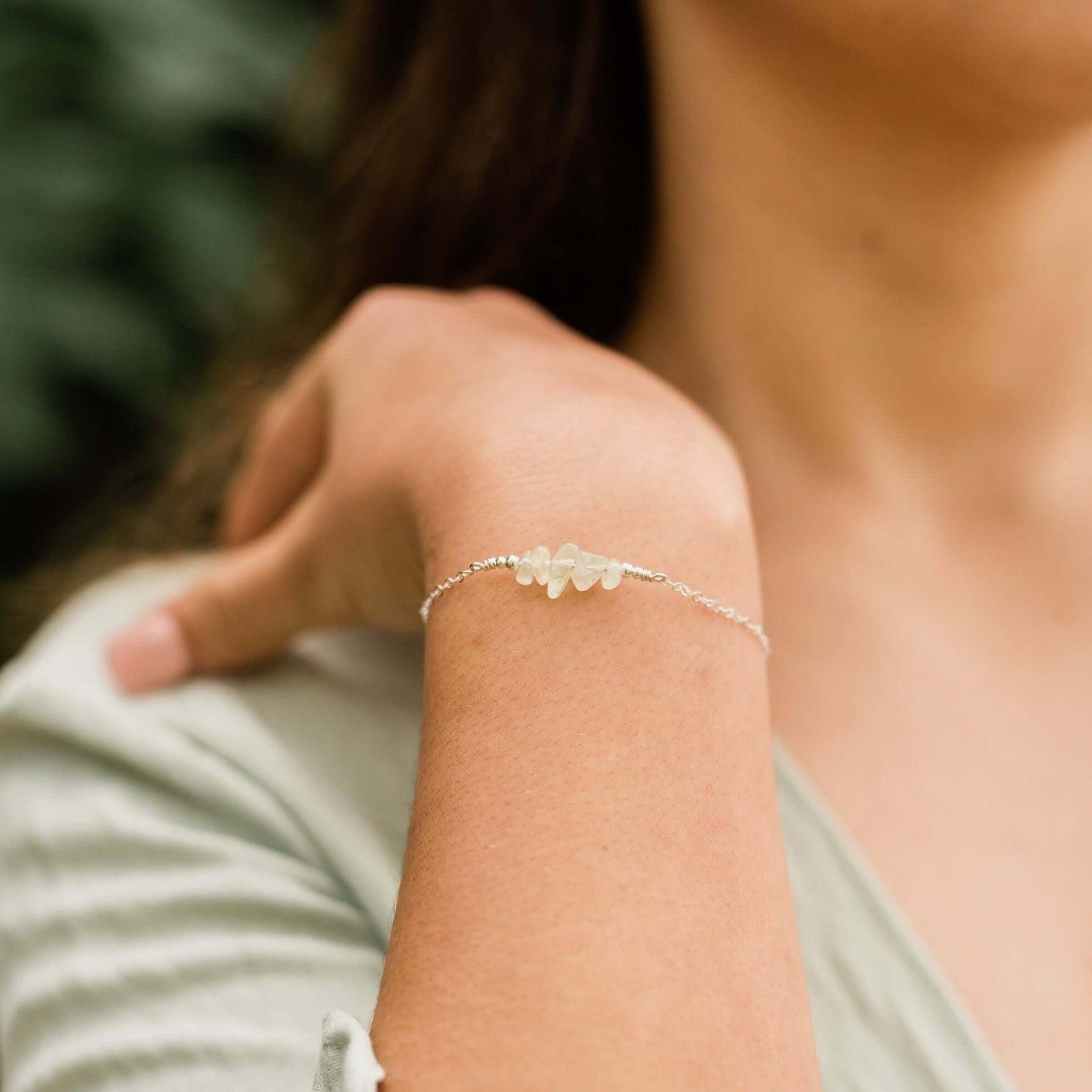 Prehnite Chip Bead Bar Bracelet - Prehnite Chip Bead Bar Bracelet - 14k Gold Fill - Luna Tide Handmade Crystal Jewellery
