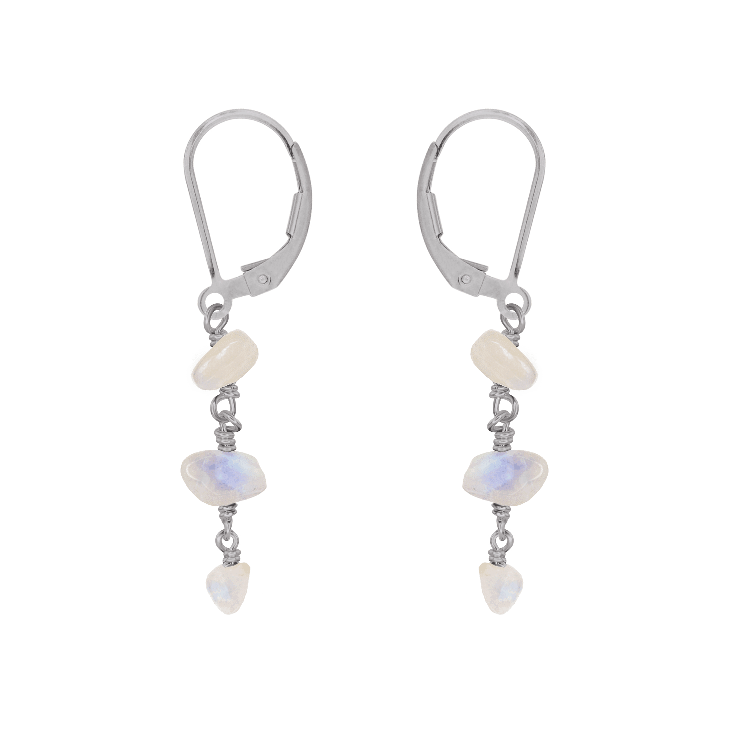Rainbow Moonstone Crystal Beaded Chain Dangle Leverback Earrings - Rainbow Moonstone Crystal Beaded Chain Dangle Leverback Earrings - Stainless Steel - Luna Tide Handmade Crystal Jewellery