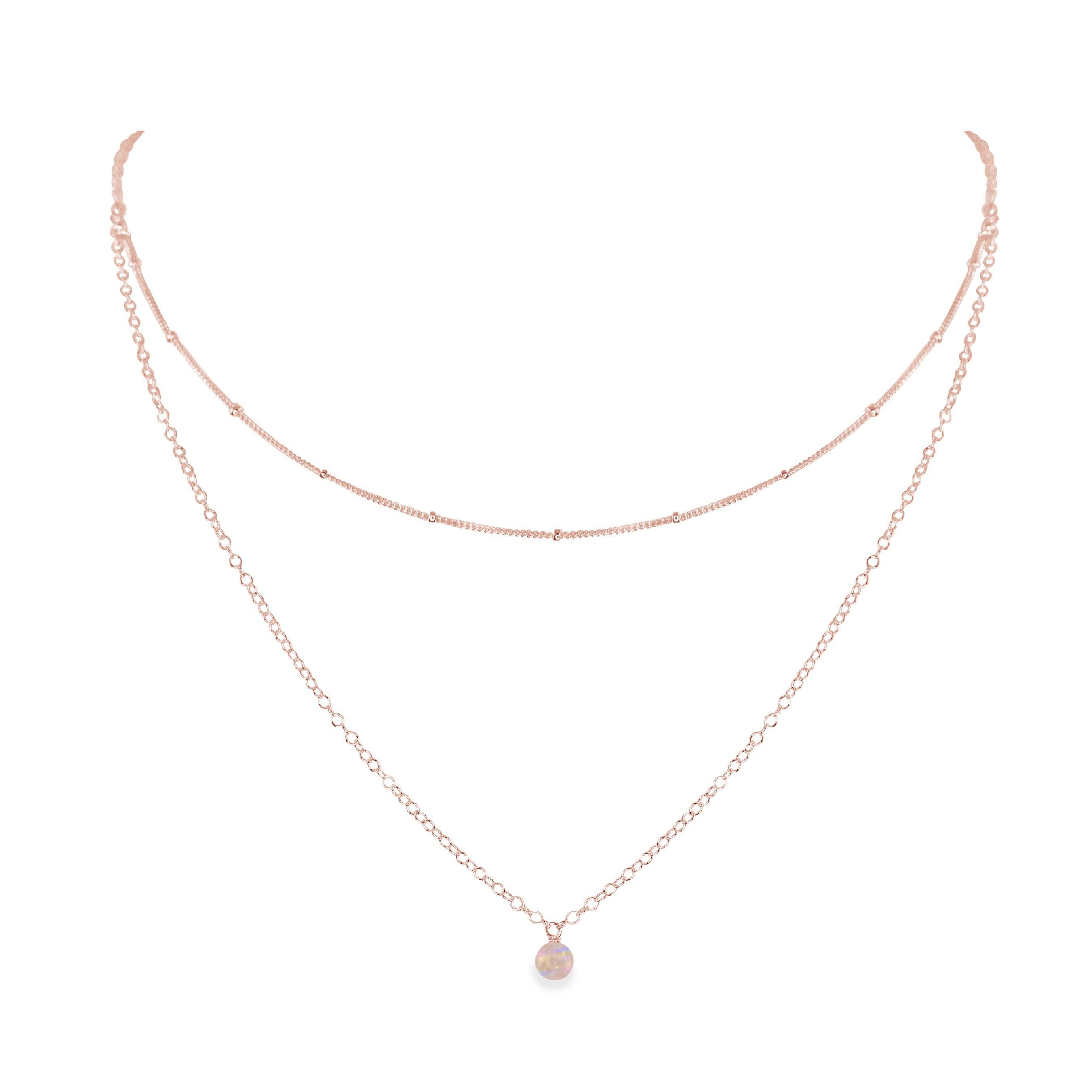 Rainbow Moonstone Gemstone Chain Layered Choker Necklace - Rainbow Moonstone Gemstone Chain Layered Choker Necklace - 14k Rose Gold Fill - Luna Tide Handmade Crystal Jewellery