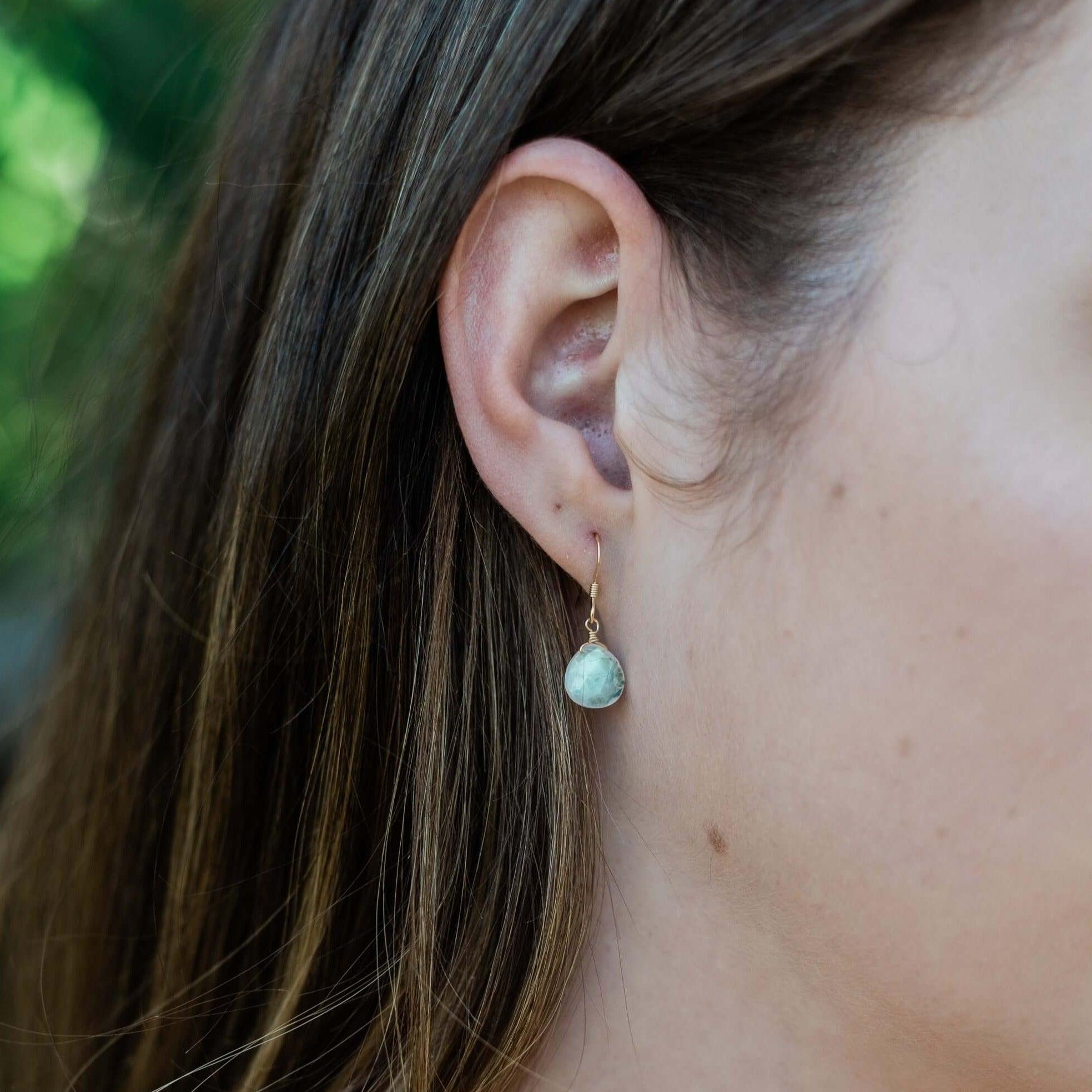 Rainbow Moonstone Gemstone Teardrop Dangle Earrings - Rainbow Moonstone Gemstone Teardrop Dangle Earrings - 14k Gold Fill - Luna Tide Handmade Crystal Jewellery