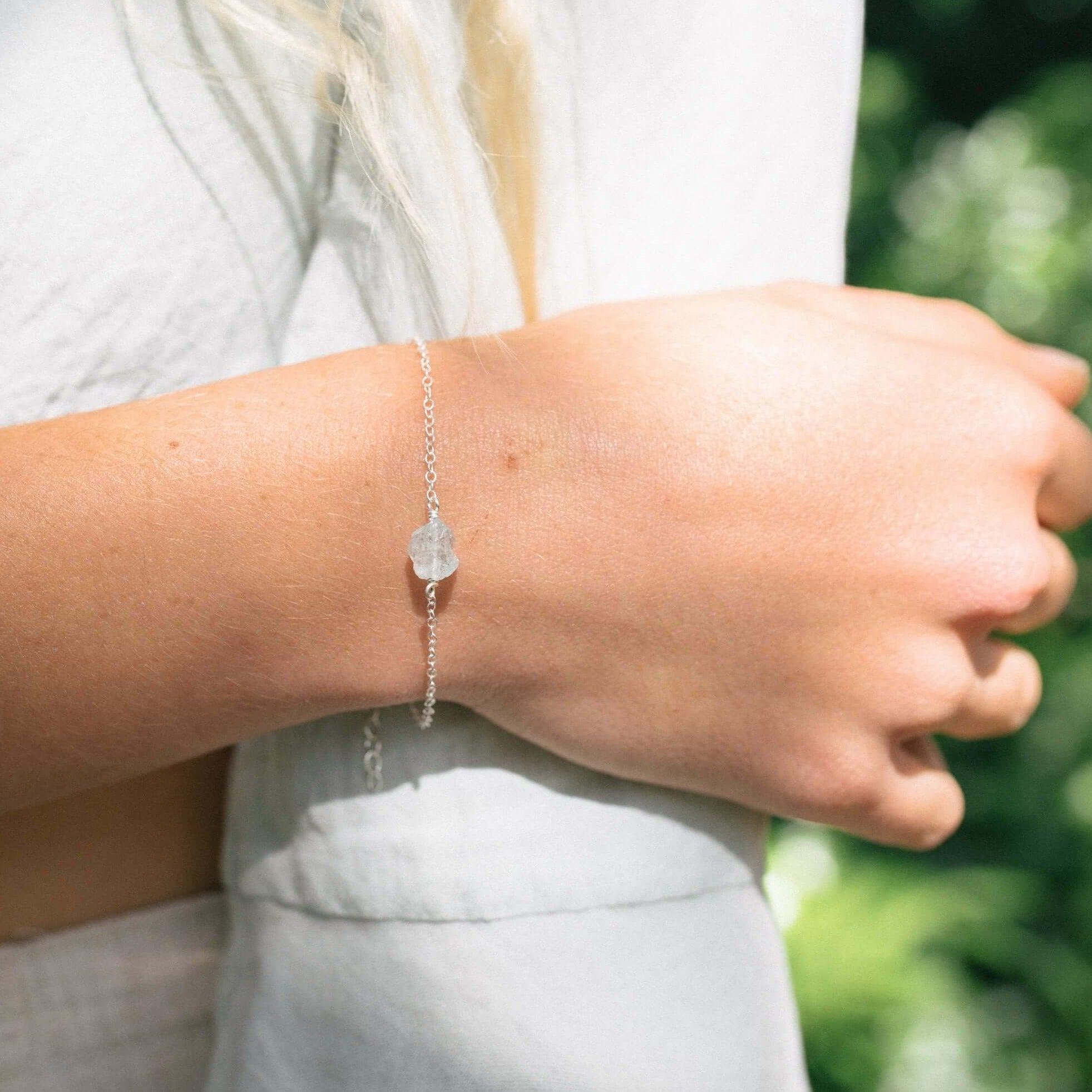 Raw Aquamarine Crystal Nugget Bracelet - Raw Aquamarine Crystal Nugget Bracelet - Sterling Silver - Luna Tide Handmade Crystal Jewellery