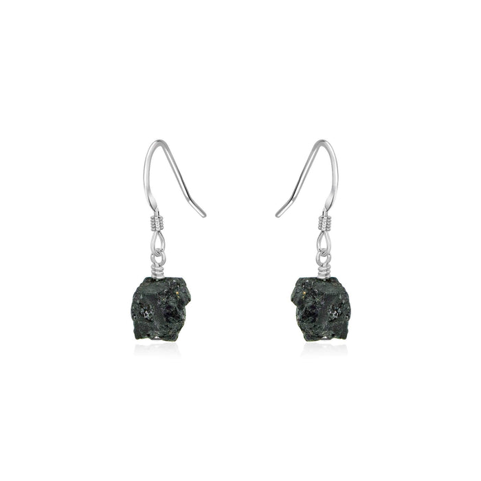 Raw Black Tourmaline Crystal Dangle Drop Earrings - Raw Black Tourmaline Crystal Dangle Drop Earrings - Sterling Silver - Luna Tide Handmade Crystal Jewellery