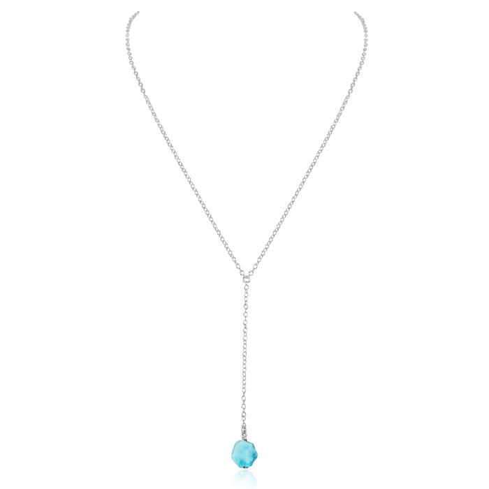 Raw Blue Larimar Crystal Lariat Necklace - Raw Blue Larimar Crystal Lariat Necklace - Sterling Silver - Luna Tide Handmade Crystal Jewellery