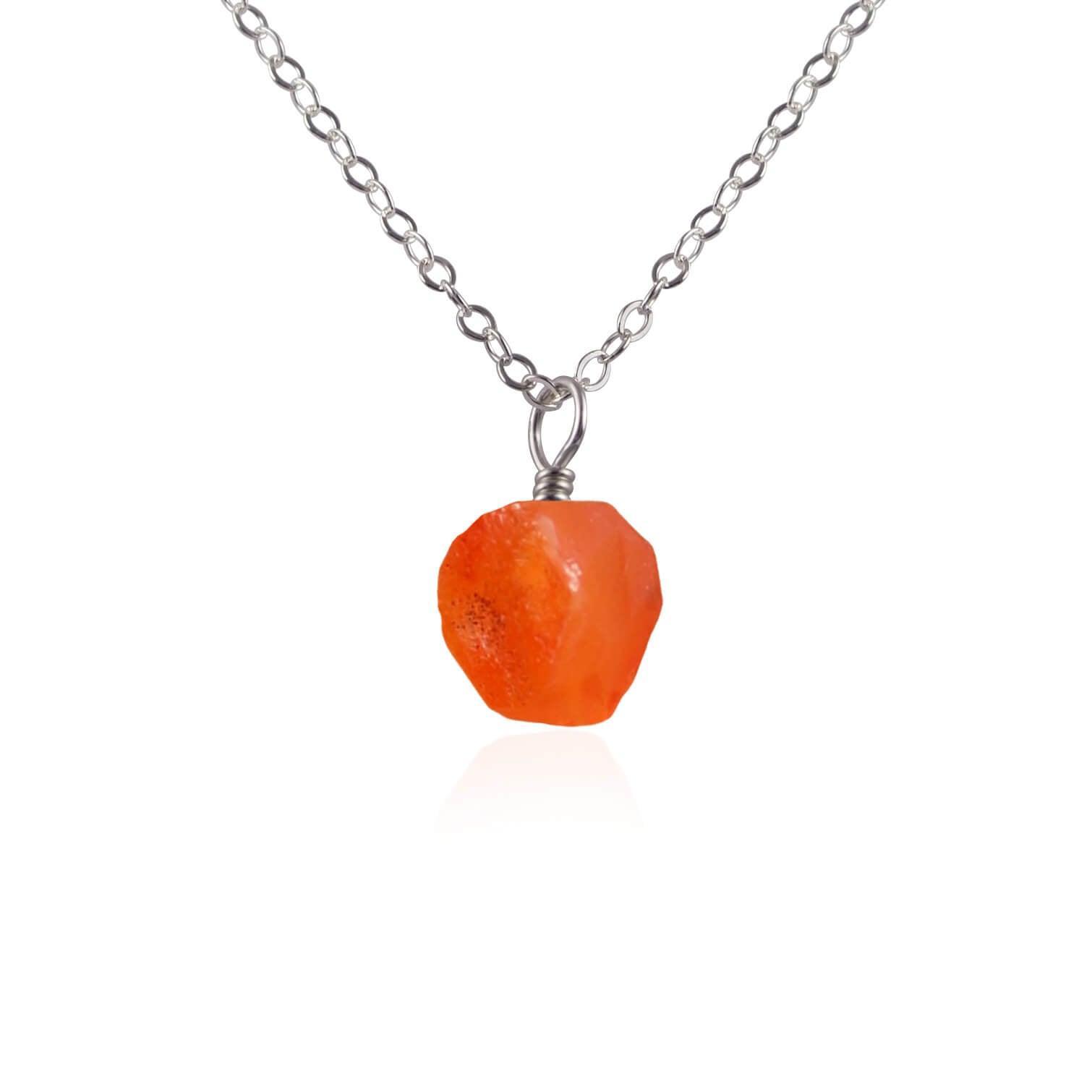 Raw Carnelian Natural Crystal Pendant Necklace - Raw Carnelian Natural Crystal Pendant Necklace - Stainless Steel / Cable - Luna Tide Handmade Crystal Jewellery