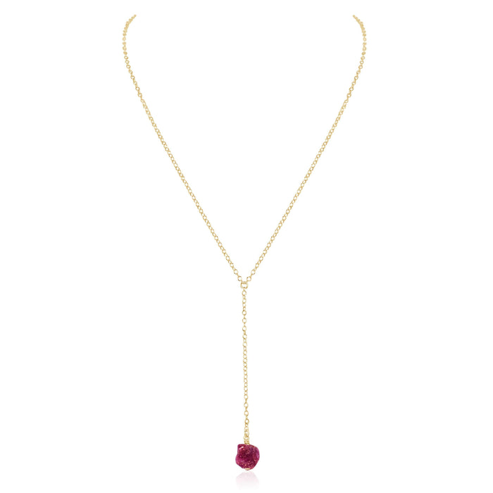 Raw Earth Red Ruby Crystal Lariat Necklace - Raw Earth Red Ruby Crystal Lariat Necklace - 14k Gold Fill - Luna Tide Handmade Crystal Jewellery