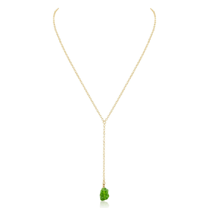 Raw Green Peridot Crystal Lariat Necklace - Raw Green Peridot Crystal Lariat Necklace - 14k Gold Fill - Luna Tide Handmade Crystal Jewellery