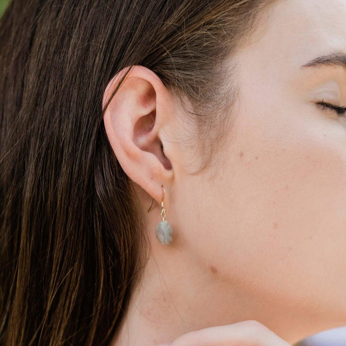 Raw Grey Labradorite Crystal Dangle Drop Earrings - Raw Grey Labradorite Crystal Dangle Drop Earrings - 14k Gold Fill - Luna Tide Handmade Crystal Jewellery