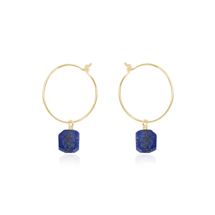 Raw Lapis Lazuli Gemstone Dangle Hoop Earrings - Raw Lapis Lazuli Gemstone Dangle Hoop Earrings - 14k Gold Fill - Luna Tide Handmade Crystal Jewellery