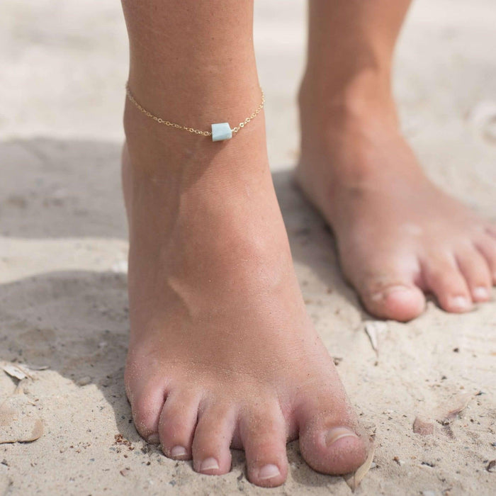 Raw Larimar Crystal Nugget Anklet - Raw Larimar Crystal Nugget Anklet - 14k Gold Fill - Luna Tide Handmade Crystal Jewellery