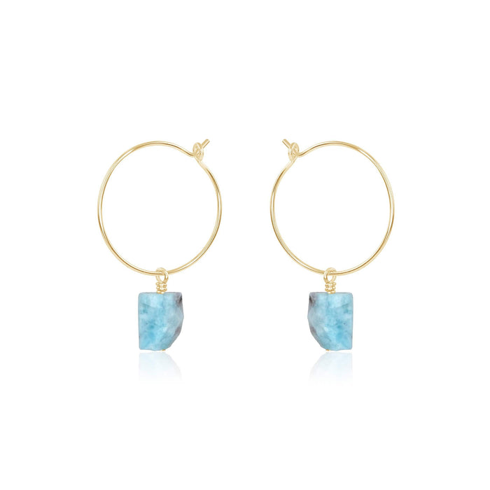 Raw Larimar Gemstone Dangle Hoop Earrings - Raw Larimar Gemstone Dangle Hoop Earrings - 14k Gold Fill - Luna Tide Handmade Crystal Jewellery