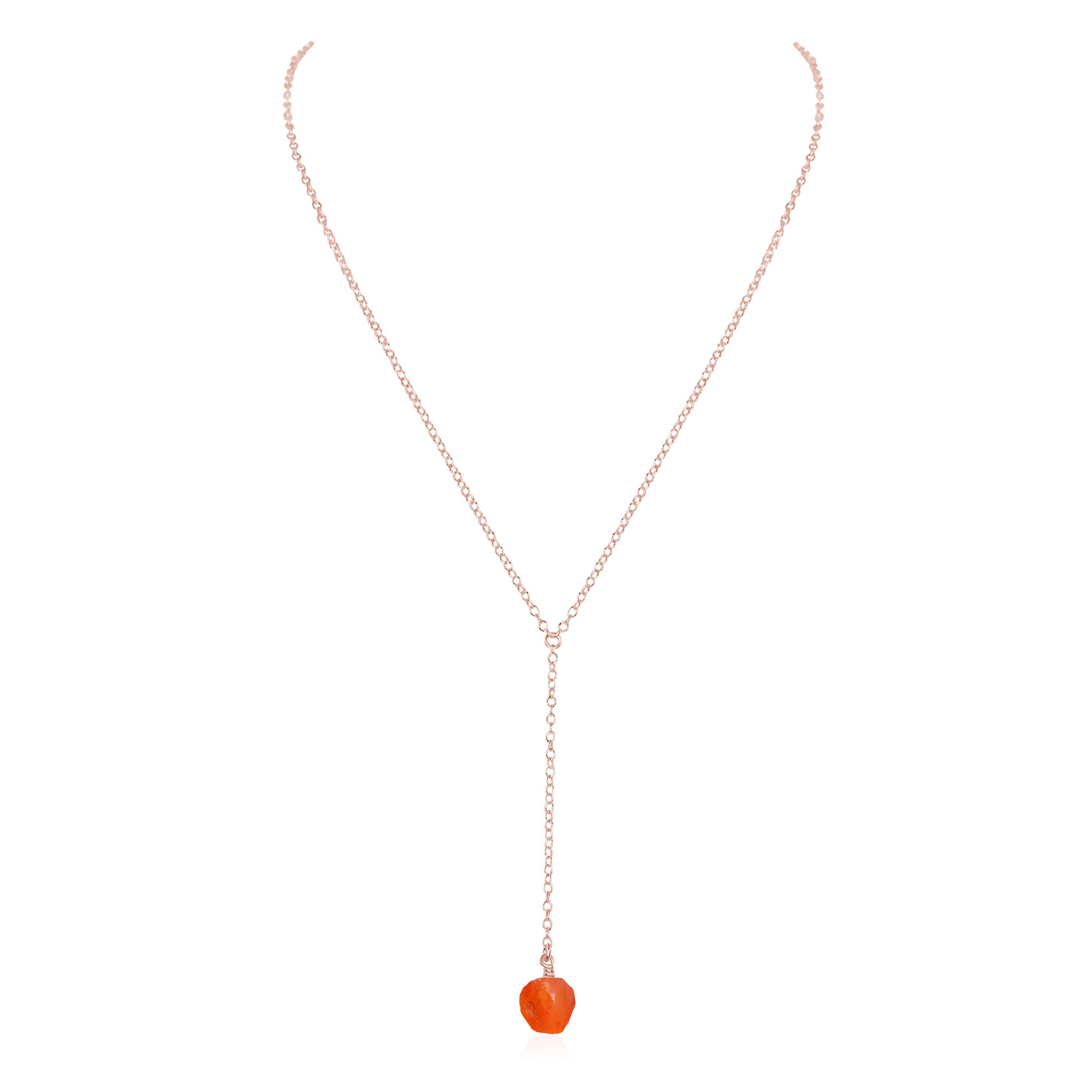 Raw Orange Carnelian Crystal Lariat Necklace - Raw Orange Carnelian Crystal Lariat Necklace - 14k Rose Gold Fill - Luna Tide Handmade Crystal Jewellery