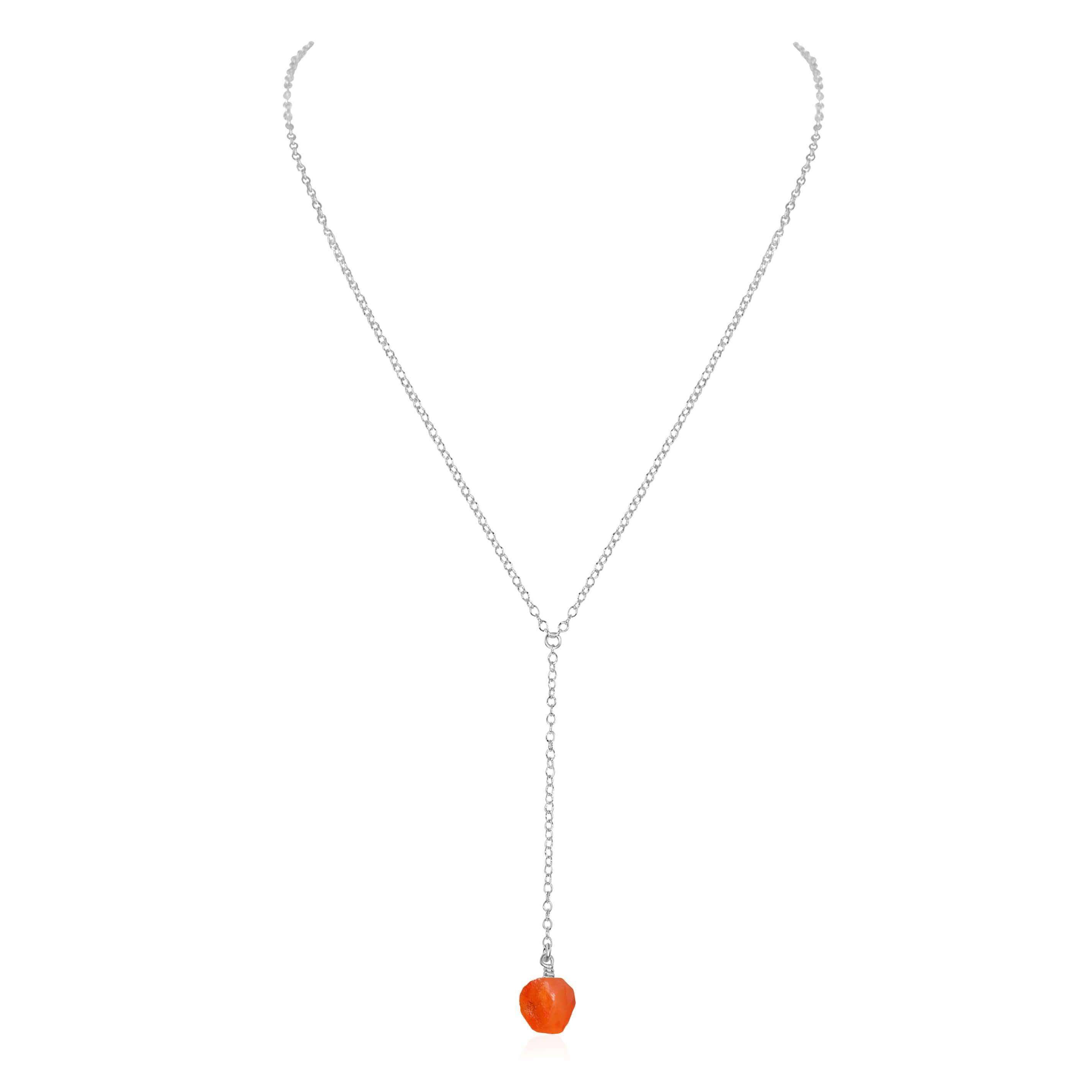 Raw Orange Carnelian Crystal Lariat Necklace - Raw Orange Carnelian Crystal Lariat Necklace - Sterling Silver - Luna Tide Handmade Crystal Jewellery