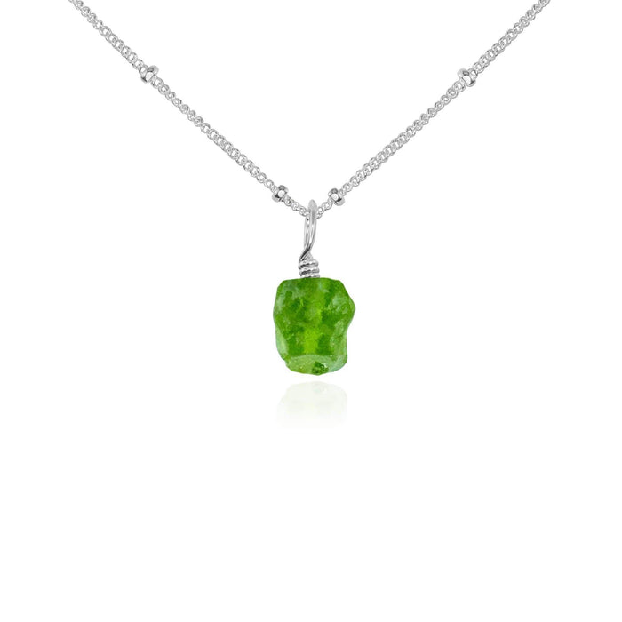Raw Peridot Natural Crystal Pendant Necklace - Raw Peridot Natural Crystal Pendant Necklace - Sterling Silver / Satellite - Luna Tide Handmade Crystal Jewellery