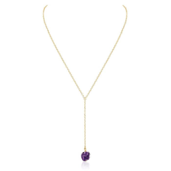 Raw Purple Amethyst Crystal Lariat Necklace - Raw Purple Amethyst Crystal Lariat Necklace - 14k Gold Fill - Luna Tide Handmade Crystal Jewellery