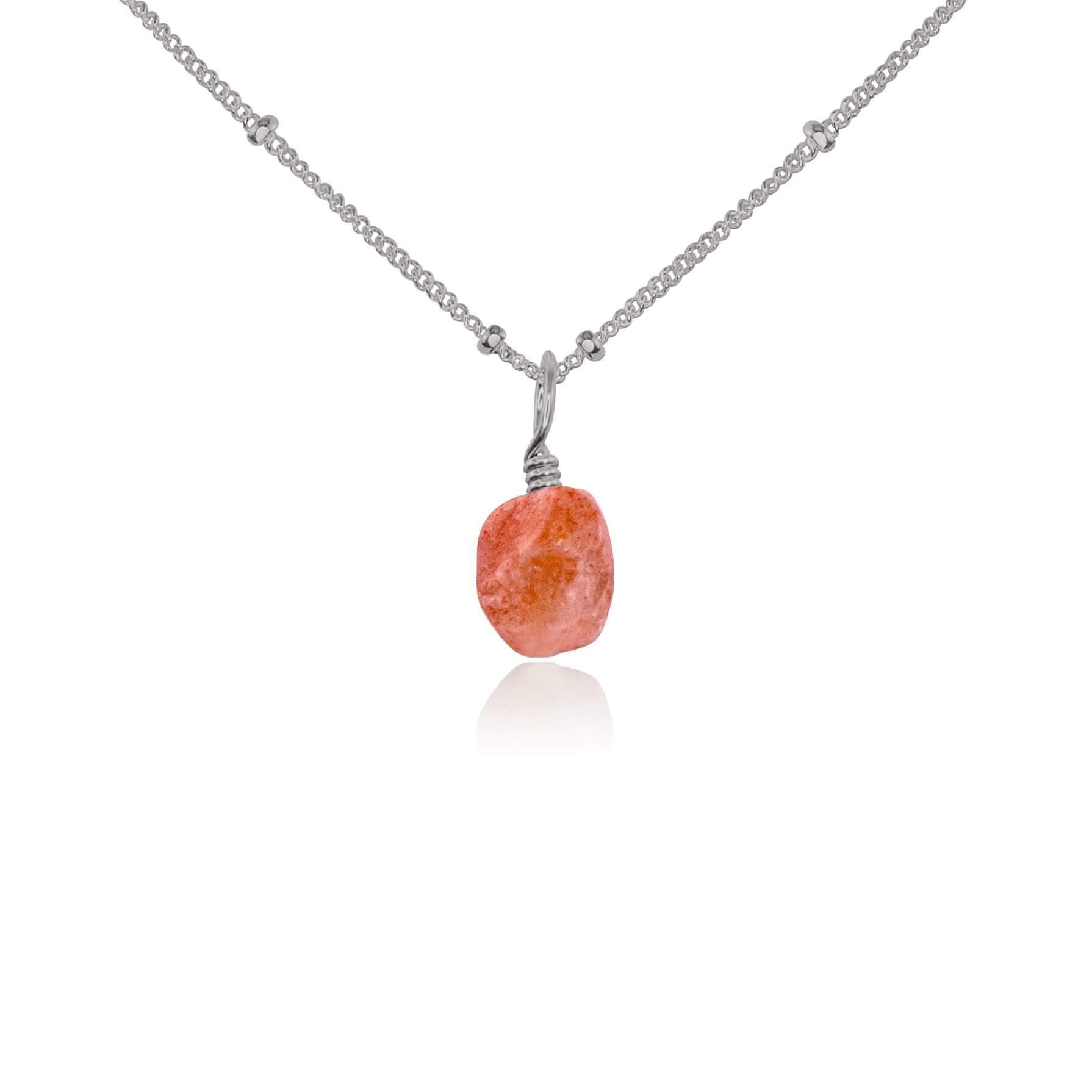 Raw Sunstone Natural Crystal Pendant Necklace - Raw Sunstone Natural Crystal Pendant Necklace - Stainless Steel / Satellite - Luna Tide Handmade Crystal Jewellery