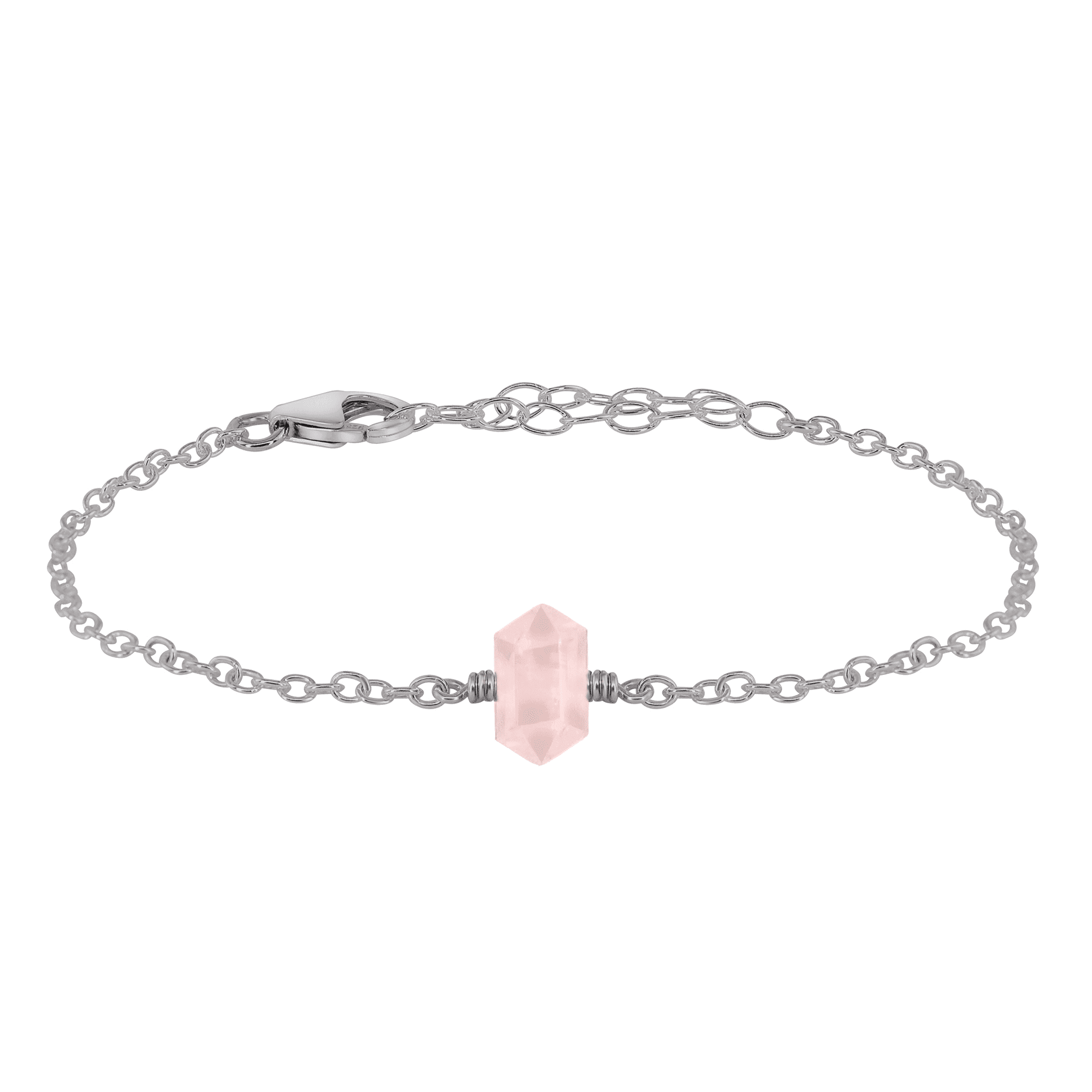Rose Quartz Double Terminated Mini Crystal Point Bracelet - Rose Quartz Double Terminated Mini Crystal Point Bracelet - Stainless Steel - Luna Tide Handmade Crystal Jewellery