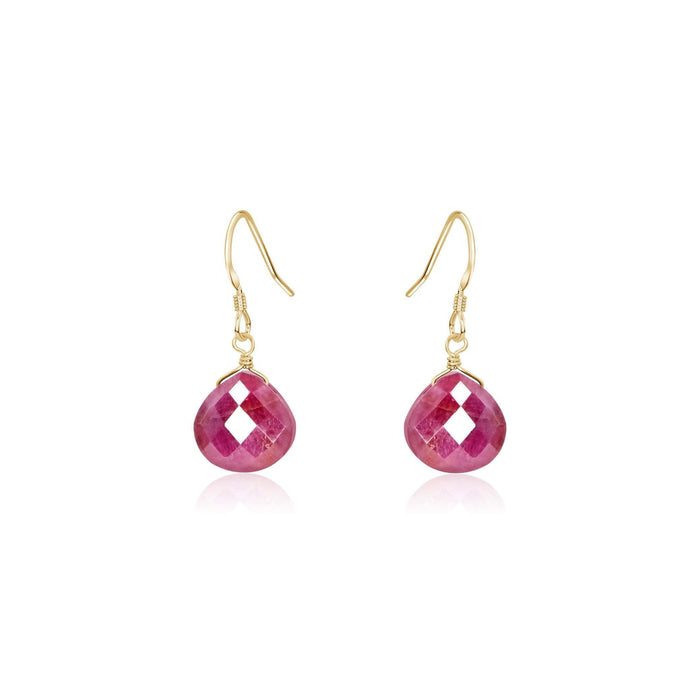 Ruby Gemstone Teardrop Dangle Earrings - Ruby Gemstone Teardrop Dangle Earrings - 14k Gold Fill - Luna Tide Handmade Crystal Jewellery