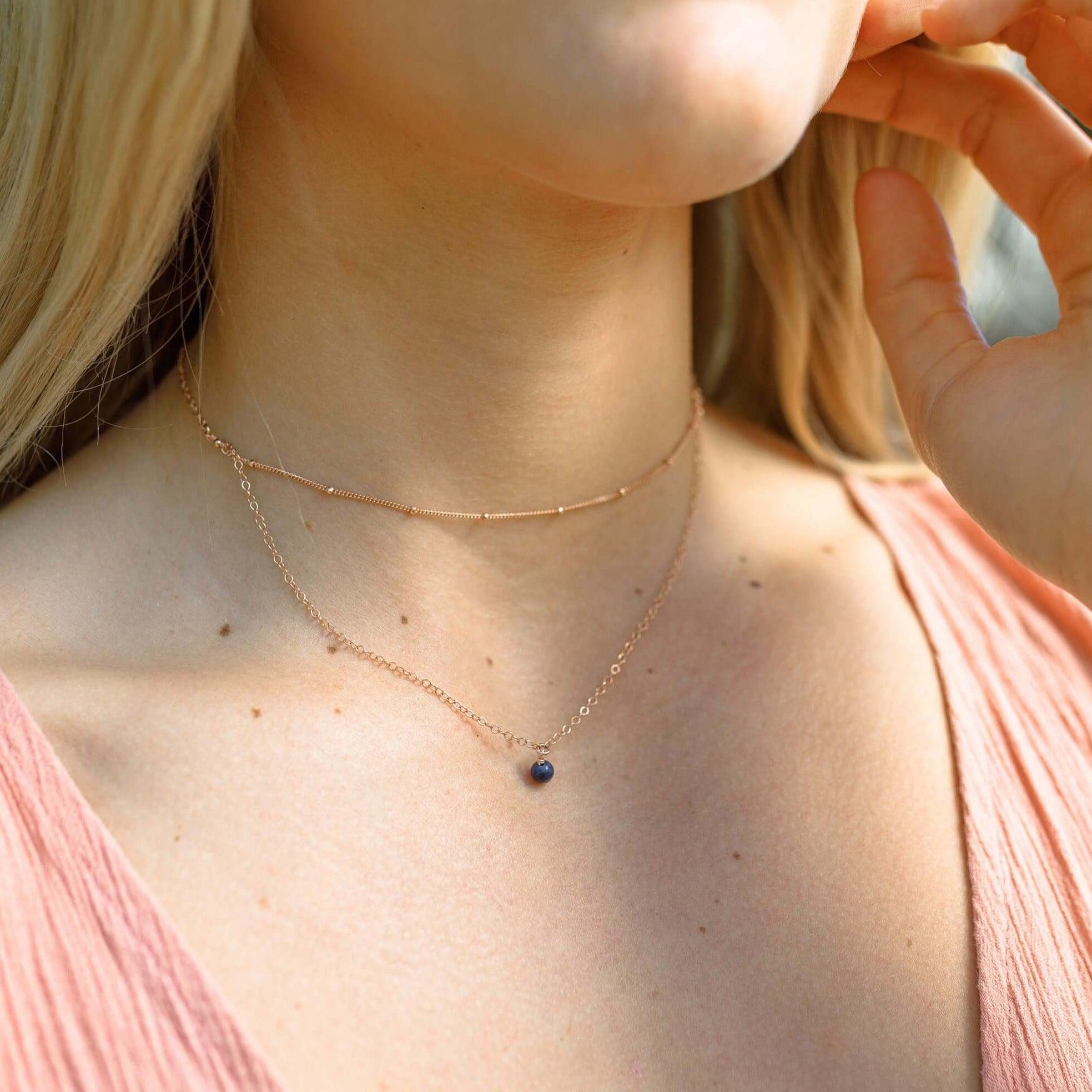 Sapphire Gemstone Chain Layered Choker Necklace - Sapphire Gemstone Chain Layered Choker Necklace - Sterling Silver - Luna Tide Handmade Crystal Jewellery