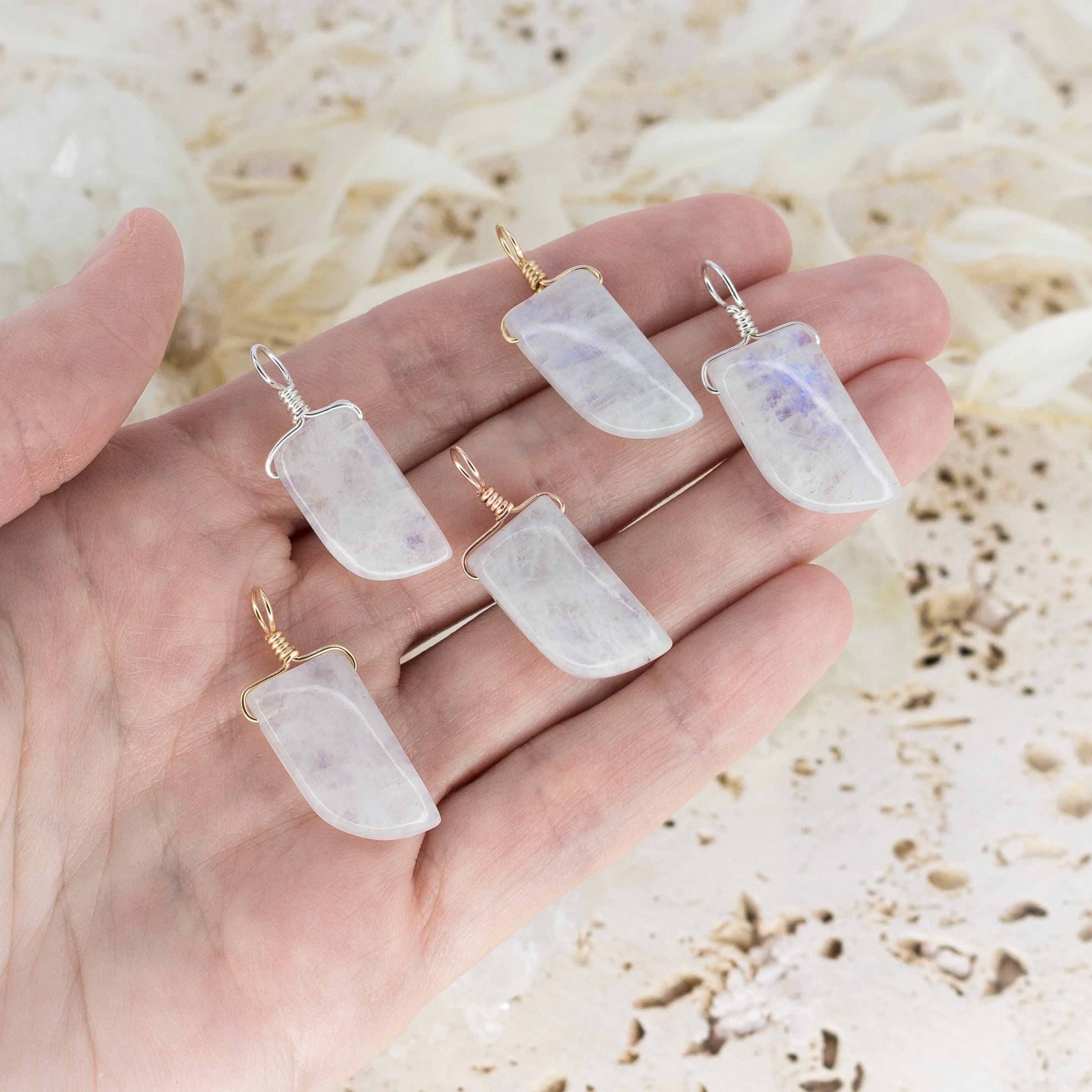 Small Smooth Rainbow Moonstone Crystal Pendant with Gentle Point - Small Smooth Rainbow Moonstone Crystal Pendant with Gentle Point - 14k Gold Fill - Luna Tide Handmade Crystal Jewellery