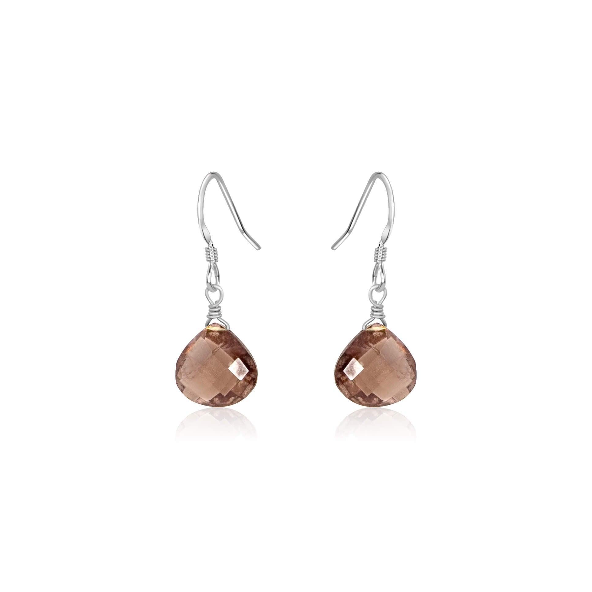 Smoky Quartz Gemstone Teardrop Dangle Earrings - Smoky Quartz Gemstone Teardrop Dangle Earrings - Sterling Silver - Luna Tide Handmade Crystal Jewellery