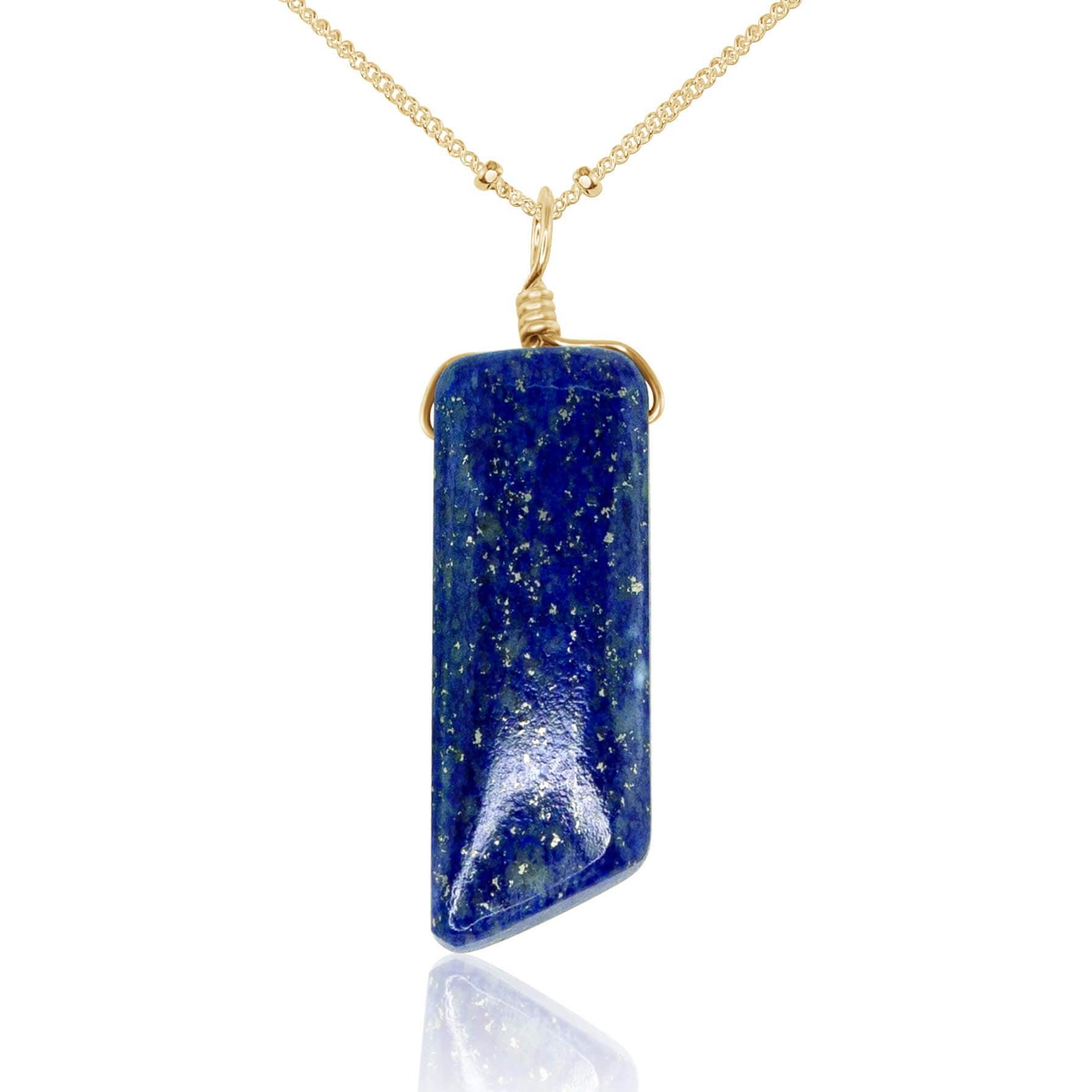 Smooth Blue Lapis Lazuli Natural Point Crystal Necklace - Smooth Blue Lapis Lazuli Natural Point Crystal Necklace - 14k Gold Fill / Satellite - Luna Tide Handmade Crystal Jewellery