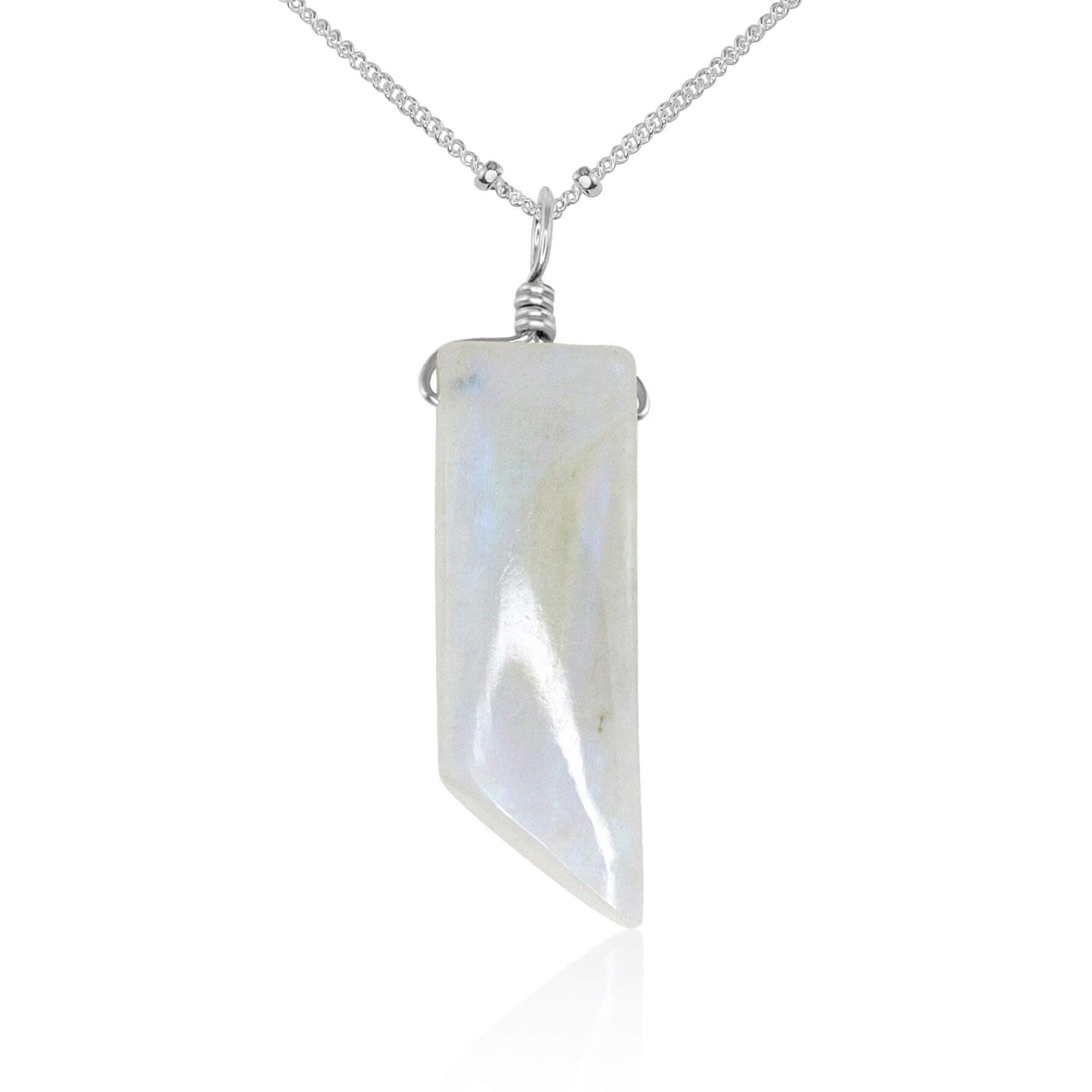 Smooth Rainbow Moonstone Natural Point Crystal Necklace - Smooth Rainbow Moonstone Natural Point Crystal Necklace - Sterling Silver / Satellite - Luna Tide Handmade Crystal Jewellery