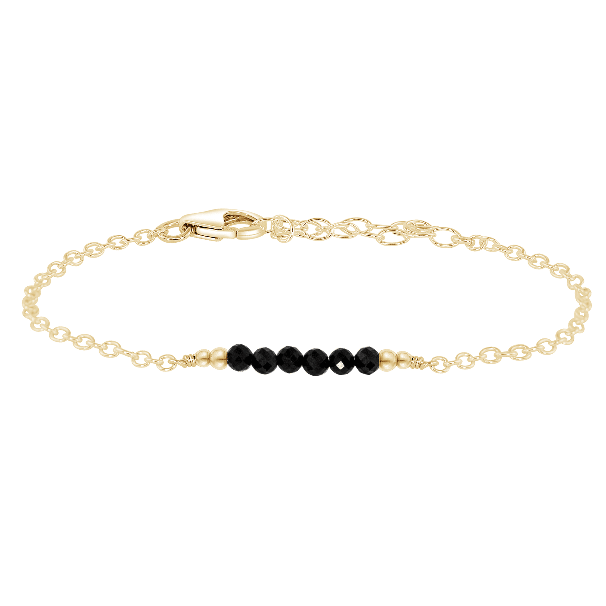 Sparkling Black Tourmaline Gemstone Faceted Bead Bar Bracelet - Sparkling Black Tourmaline Gemstone Faceted Bead Bar Bracelet - 14k Gold Fill - Luna Tide Handmade Crystal Jewellery