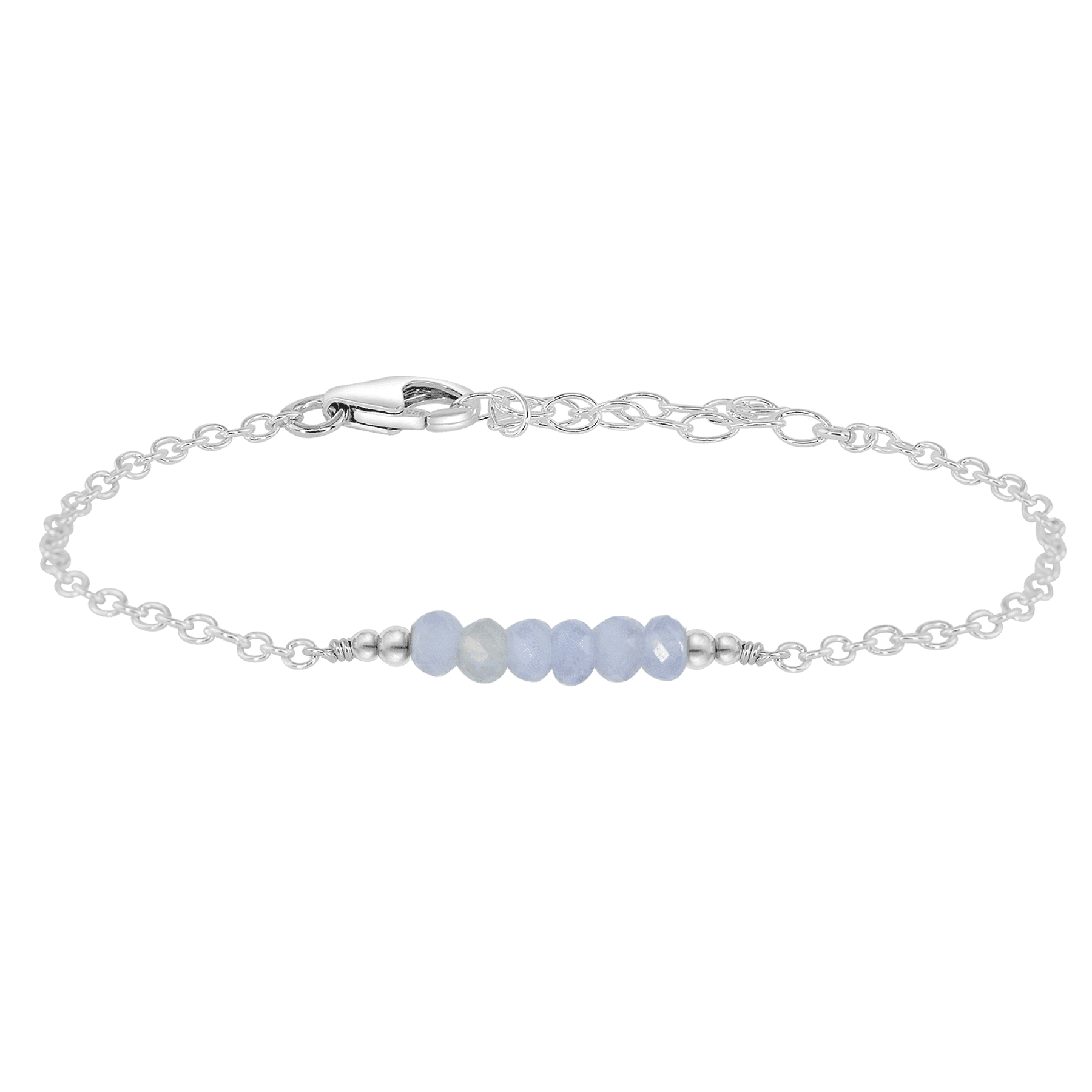 Sparkling Blue Lace Agate Gemstone Faceted Bead Bar Bracelet - Sparkling Blue Lace Agate Gemstone Faceted Bead Bar Bracelet - Sterling Silver - Luna Tide Handmade Crystal Jewellery