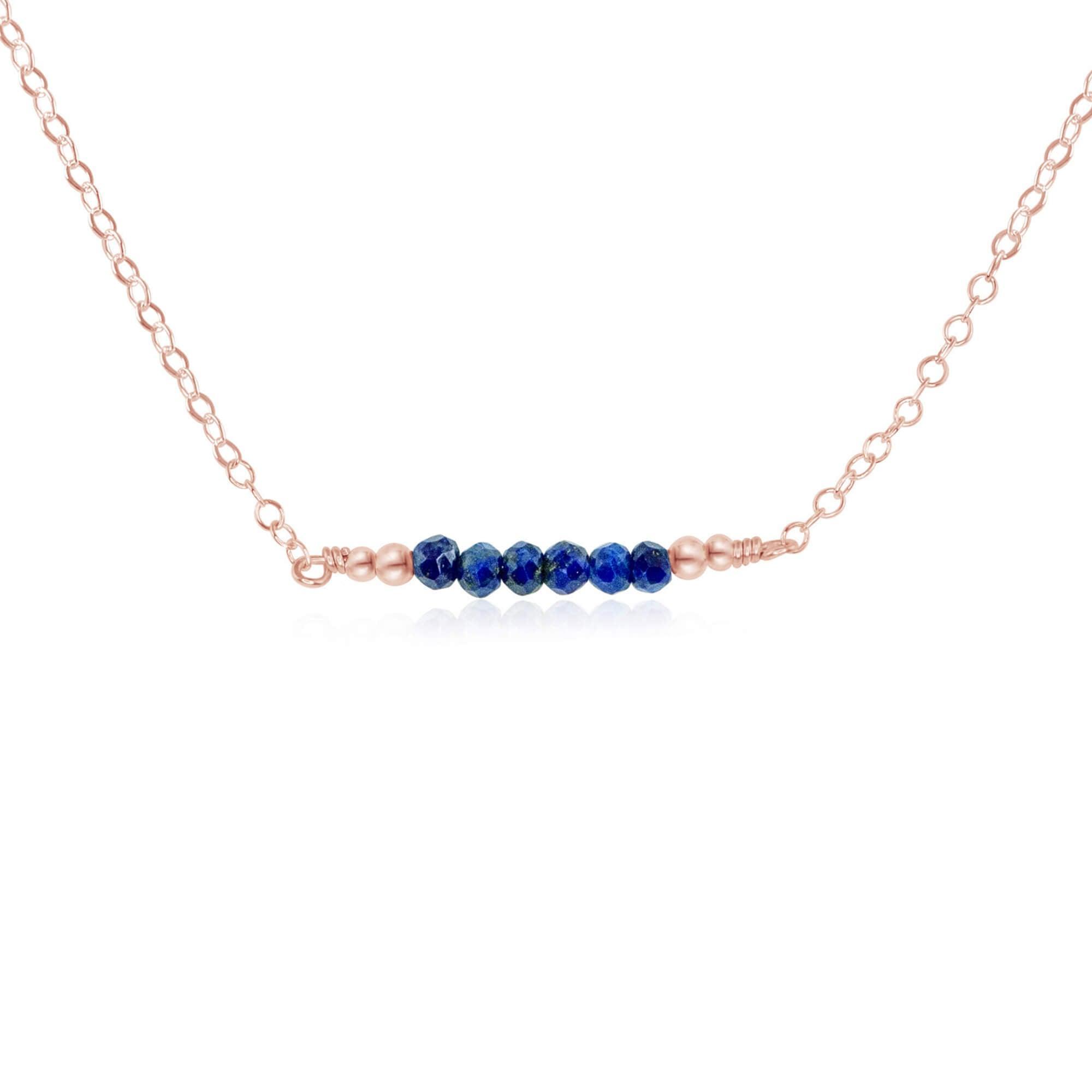 Sparkling Blue Lapis Lazuli Faceted Bead Bar Necklace - Sparkling Blue Lapis Lazuli Faceted Bead Bar Necklace - 14k Rose Gold Fill - Luna Tide Handmade Crystal Jewellery