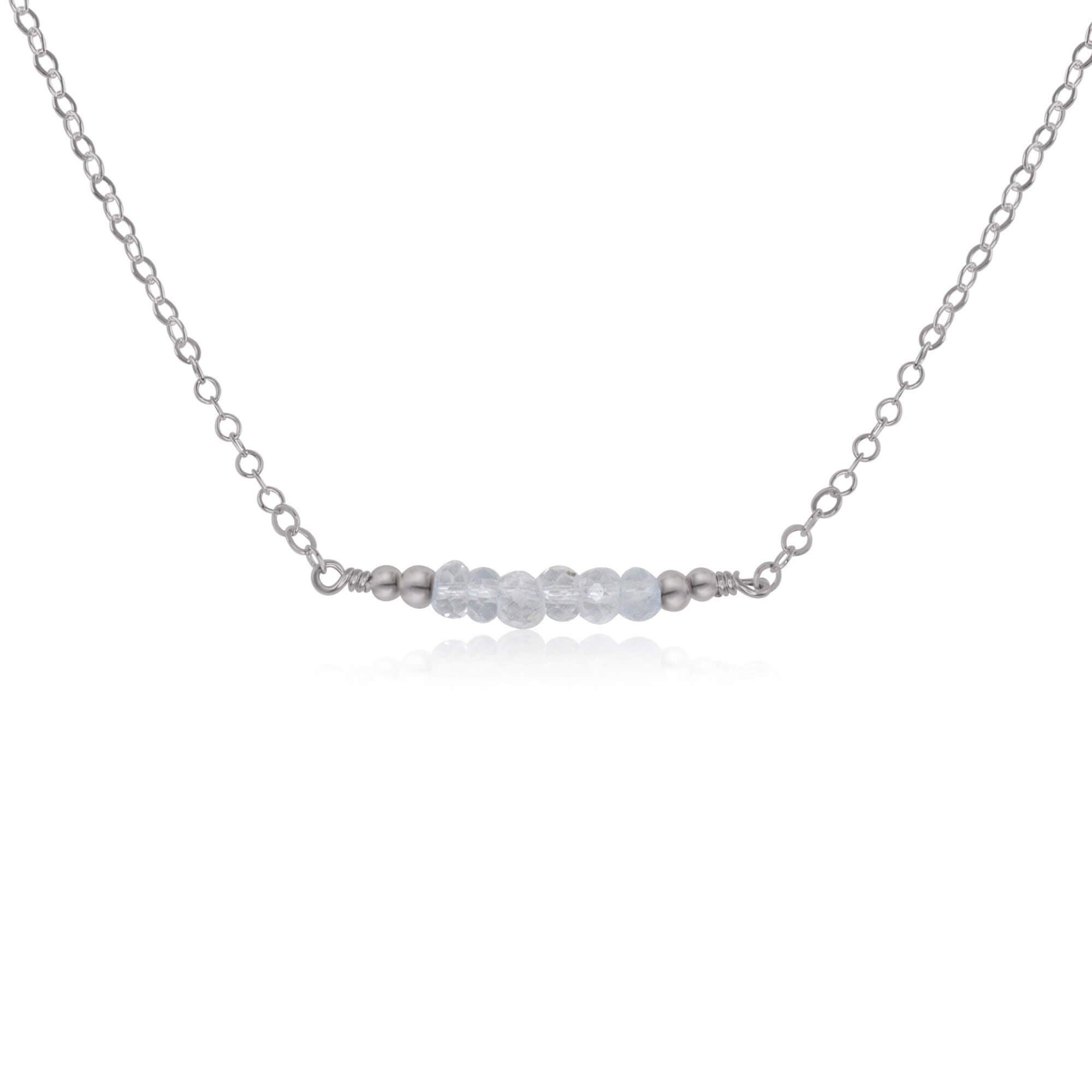 Sparkling Clear Crystal Quartz Faceted Bead Bar Necklace - Sparkling Clear Crystal Quartz Faceted Bead Bar Necklace - Stainless Steel - Luna Tide Handmade Crystal Jewellery