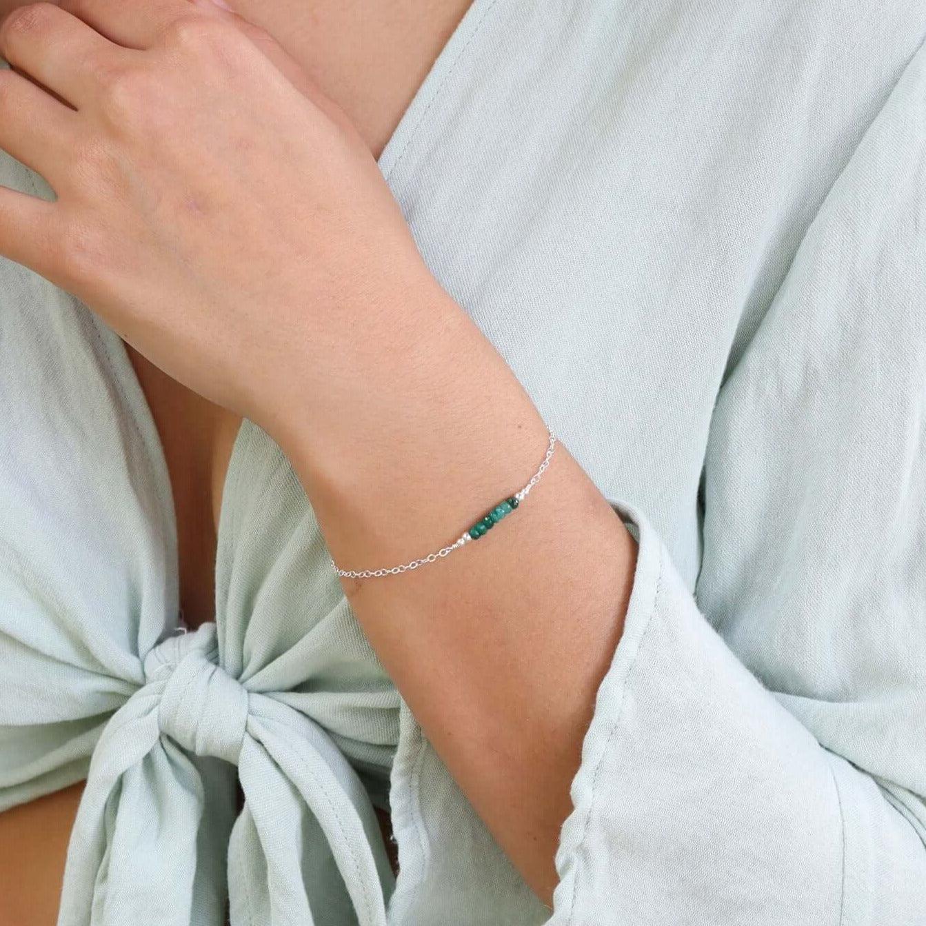 Sparkling Green Emerald Gemstone Faceted Bead Bar Bracelet - Sparkling Green Emerald Gemstone Faceted Bead Bar Bracelet - 14k Gold Fill - Luna Tide Handmade Crystal Jewellery