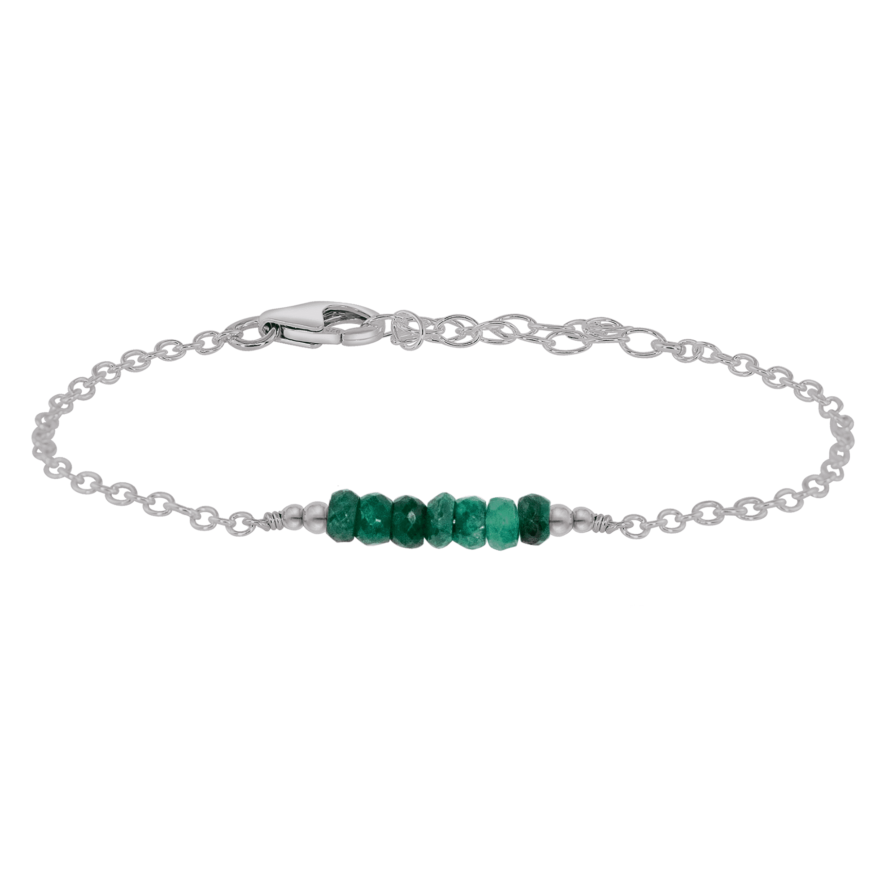 Sparkling Green Emerald Gemstone Faceted Bead Bar Bracelet - Sparkling Green Emerald Gemstone Faceted Bead Bar Bracelet - Stainless Steel - Luna Tide Handmade Crystal Jewellery