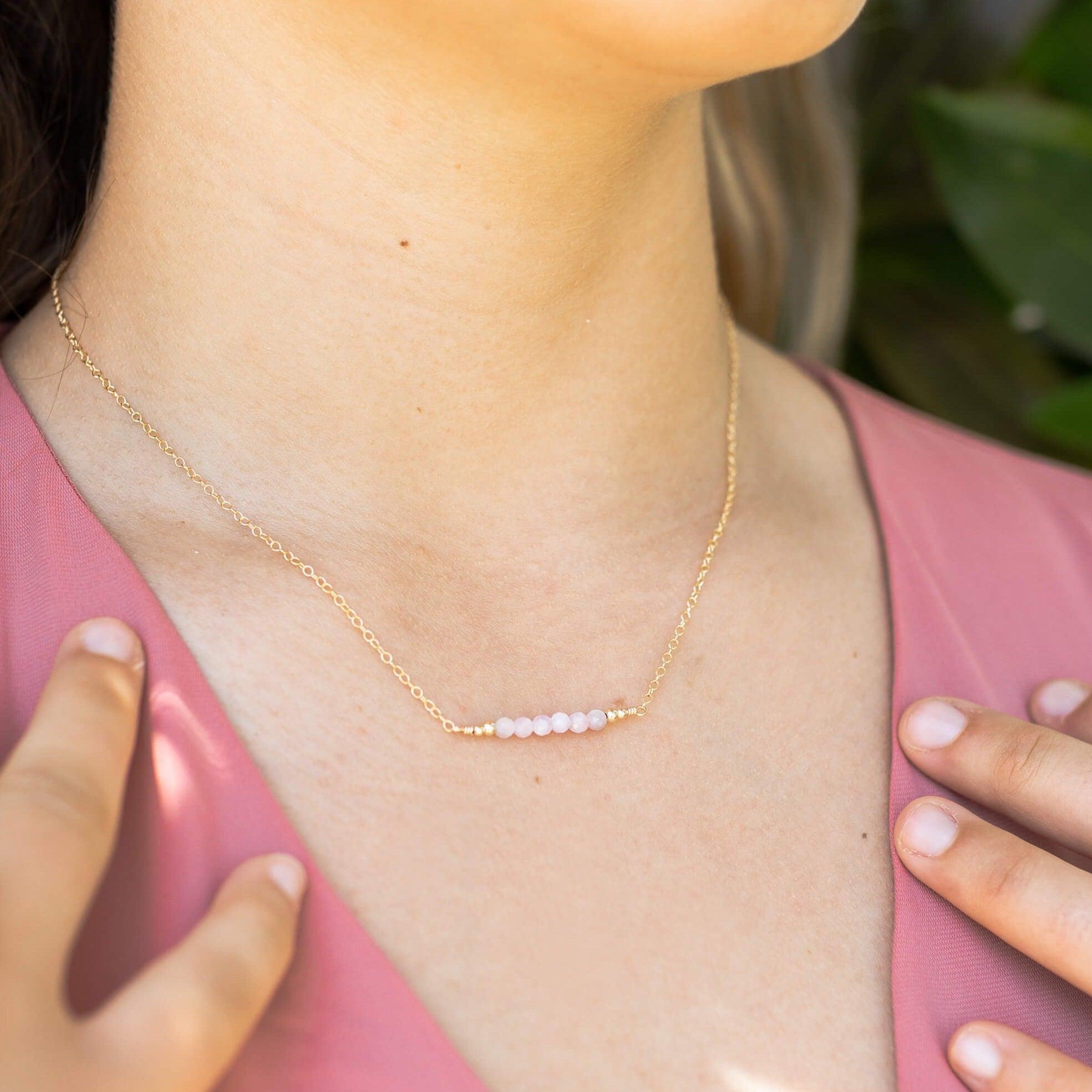 Sparkling Kunzite Faceted Bead Bar Necklace - Sparkling Kunzite Faceted Bead Bar Necklace - Sterling Silver - Luna Tide Handmade Crystal Jewellery