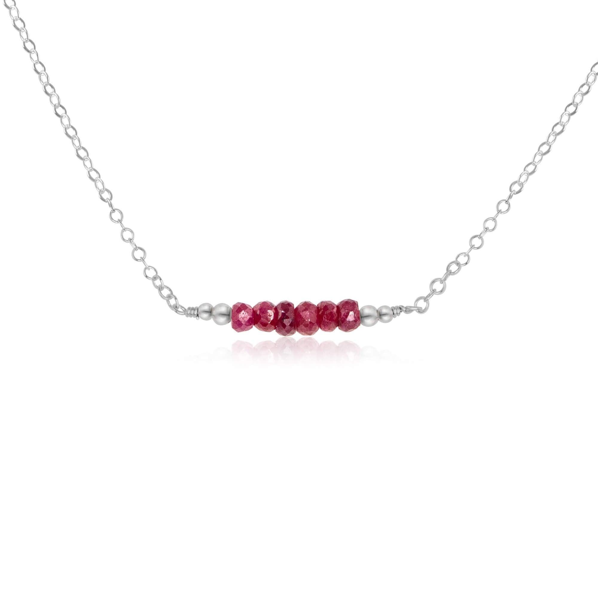 Sparkling Red Ruby Faceted Bead Bar Necklace - Sparkling Red Ruby Faceted Bead Bar Necklace - Sterling Silver - Luna Tide Handmade Crystal Jewellery