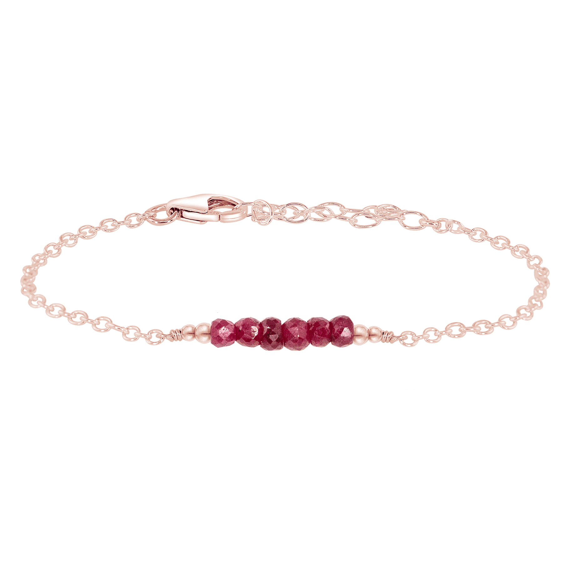 Sparkling Red Ruby Gemstone Faceted Bead Bar Bracelet - Sparkling Red Ruby Gemstone Faceted Bead Bar Bracelet - 14k Rose Gold Fill - Luna Tide Handmade Crystal Jewellery