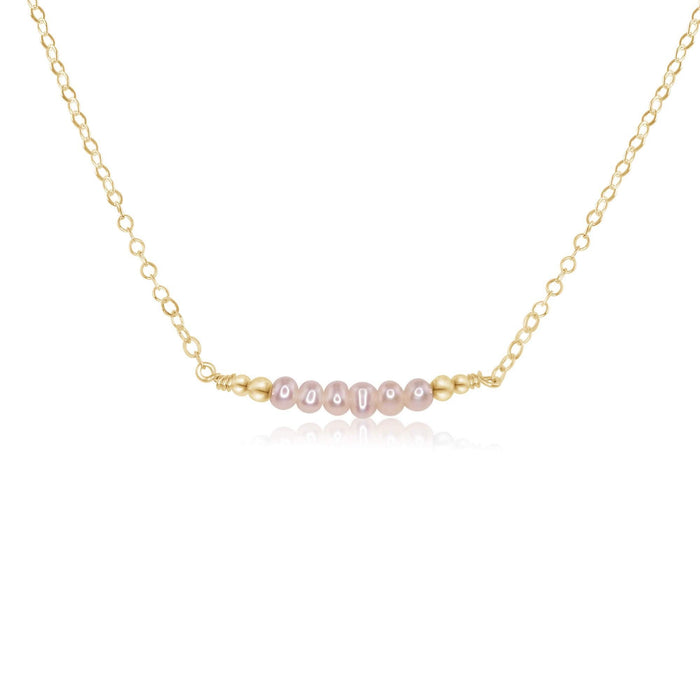 Sparkling White Freshwater Pearl Tiny Bead Bar Necklace - Sparkling White Freshwater Pearl Tiny Bead Bar Necklace - 14k Gold Fill - Luna Tide Handmade Crystal Jewellery
