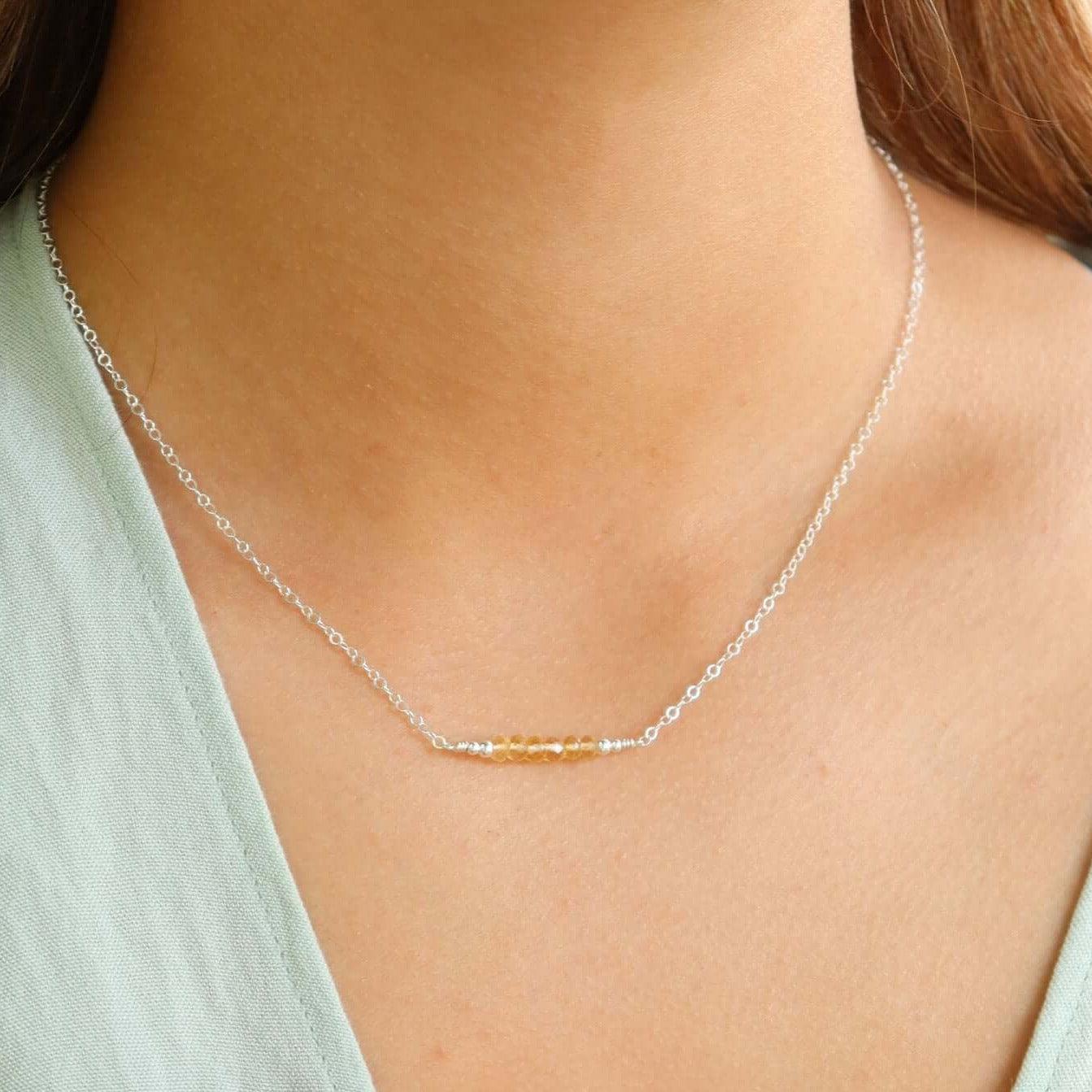 Sparkling Yellow Citrine Faceted Bead Bar Necklace - Sparkling Yellow Citrine Faceted Bead Bar Necklace - 14k Gold Fill - Luna Tide Handmade Crystal Jewellery