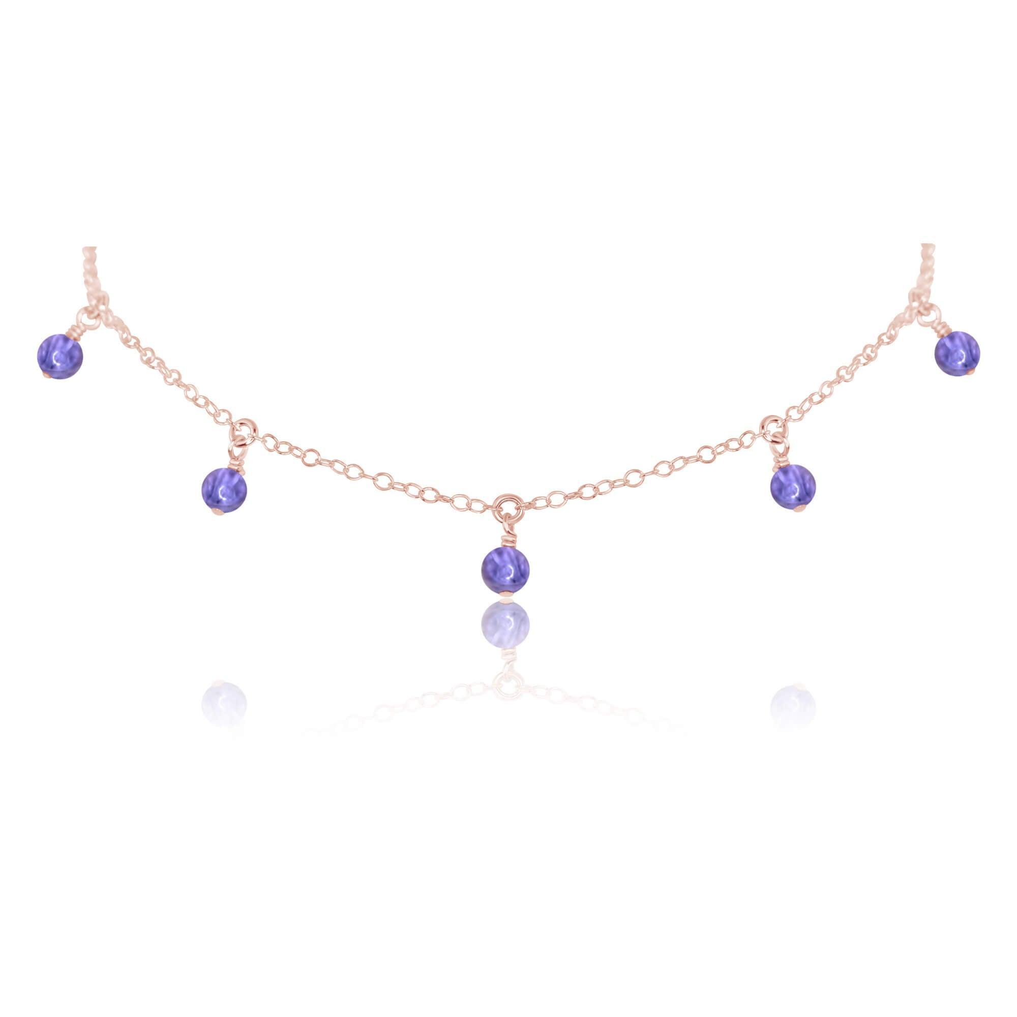 Tanzanite Bead Drop Choker - Tanzanite Bead Drop Choker - 14k Rose Gold Fill - Luna Tide Handmade Crystal Jewellery