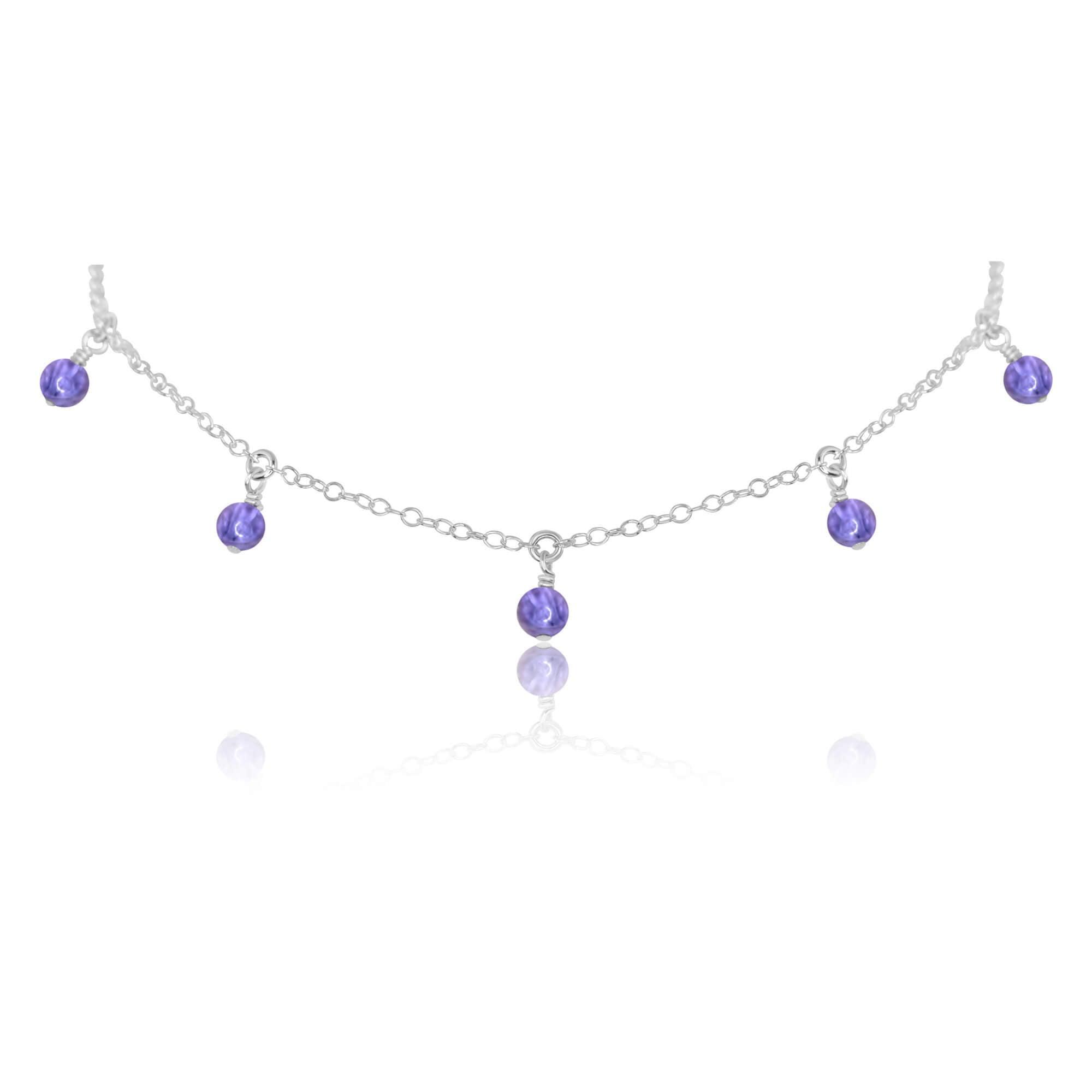Tanzanite Bead Drop Choker - Tanzanite Bead Drop Choker - Sterling Silver - Luna Tide Handmade Crystal Jewellery
