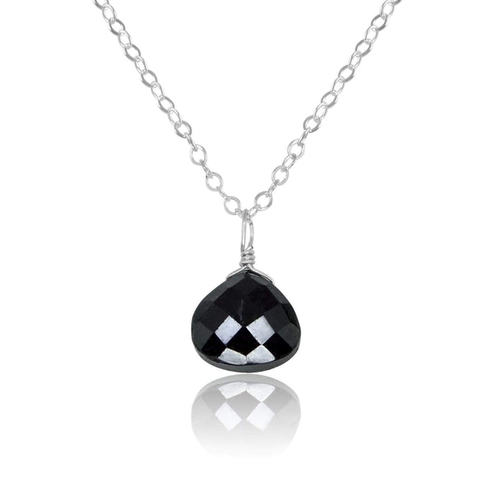 Tiny Black Tourmaline Teardrop Crystal Necklace - Tiny Black Tourmaline Teardrop Crystal Necklace - Sterling Silver / Cable - Luna Tide Handmade Crystal Jewellery