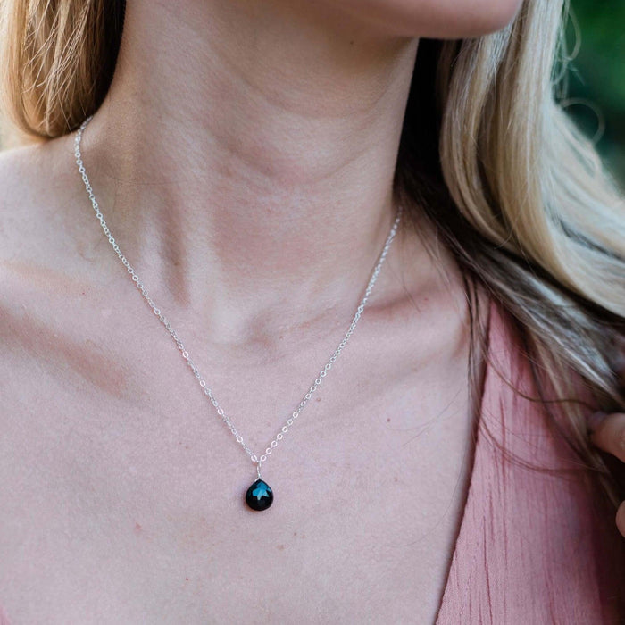 Tiny Black Tourmaline Teardrop Crystal Necklace - Tiny Black Tourmaline Teardrop Crystal Necklace - Sterling Silver / Cable - Luna Tide Handmade Crystal Jewellery